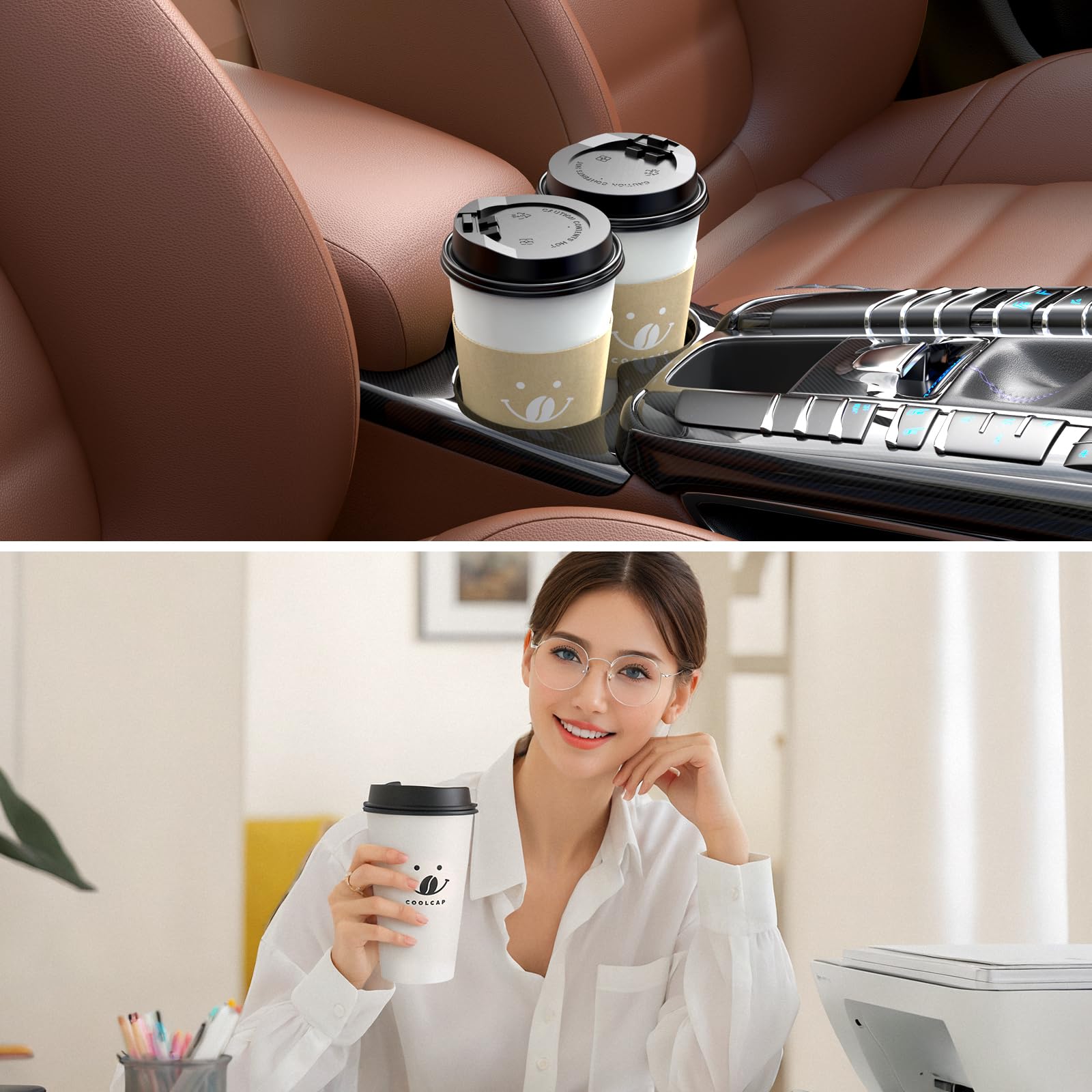 16oz Disposable Coffee Cups with Lids & Sleeves - 100 Pack Bulk White Paper Cups for Hot Beverages | Perfect for Coffee Shops, Offices & Takeout Services