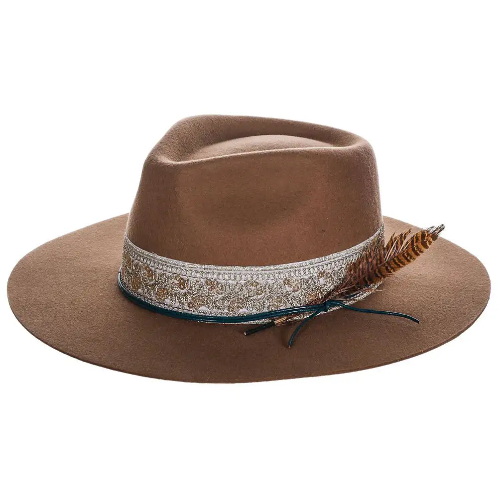 Justin Jessie Wool Felt Fedora Hat for Men - Classic Vintage Style Wide Brim Hat for Outdoor, Wedding, and Casual Wear