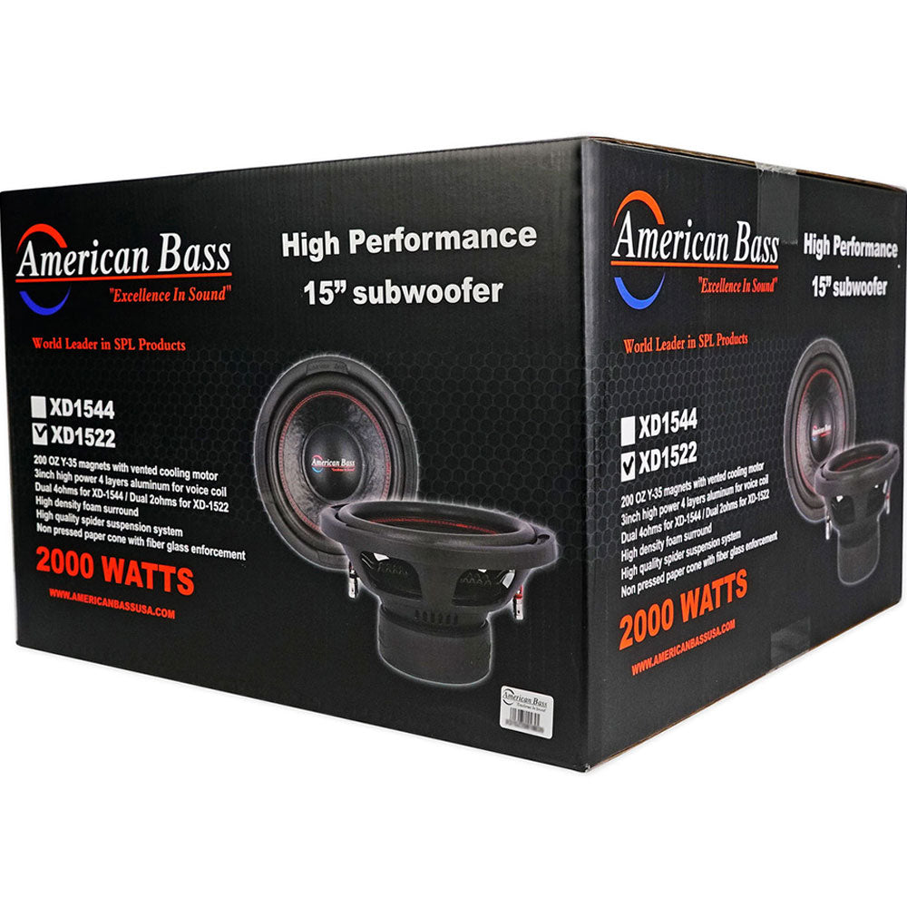 American Bass XD1522 1400W 15-Inch Dual 2 Ohm Car Subwoofer - High Power Bass for Car Audio Systems & Truck Sound Upgrades