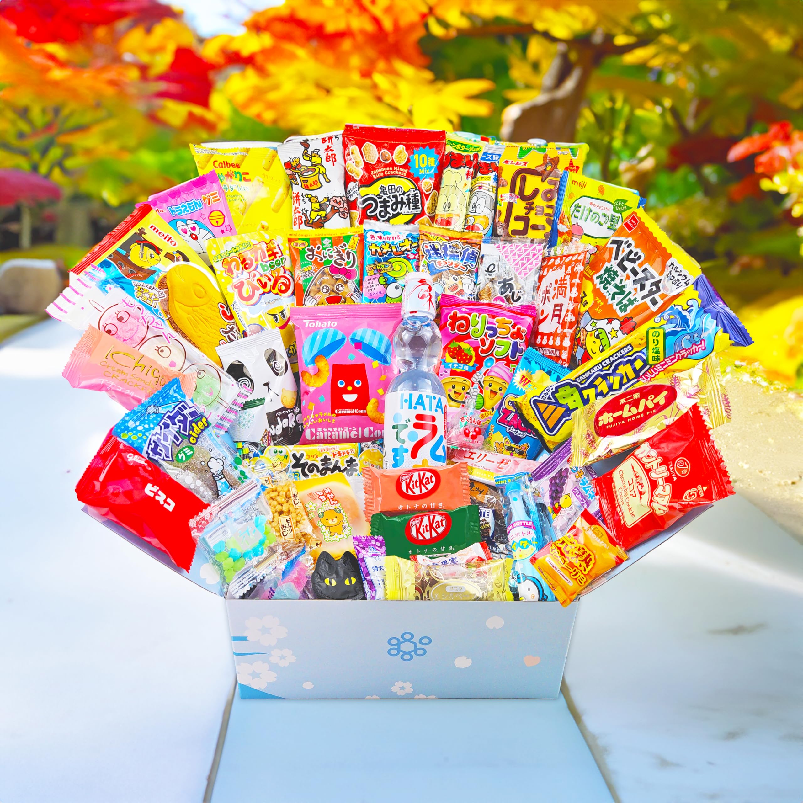 Premium Japanese Candy & Snacks Gift Box - 50-Piece Sakura Dagashi Assortment with Pamphlet | Authentic Japanese Treats for Parties, Gifts & Anime Lovers