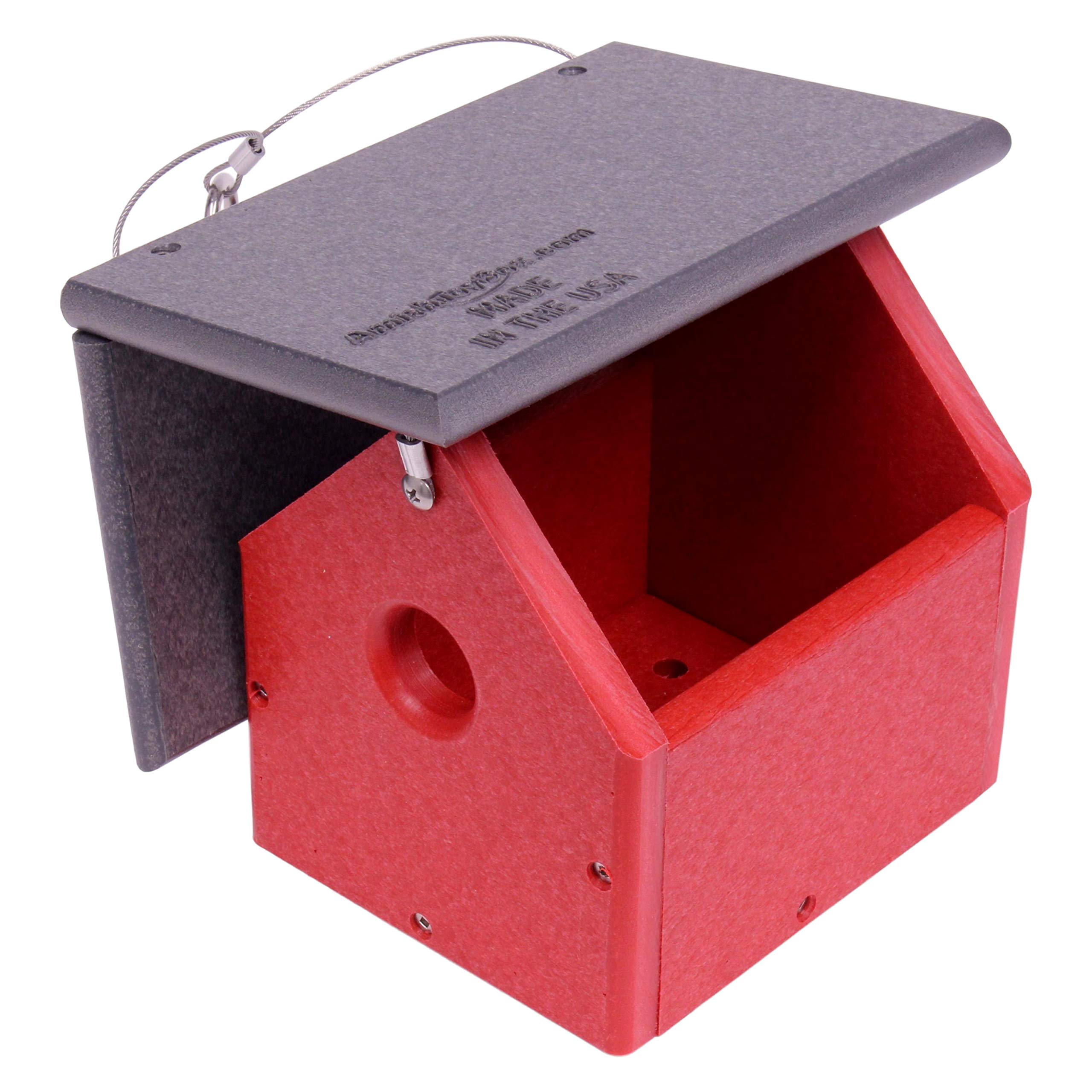 AmishToyBox.com Chickadee or Wren House - Durable Poly Lumber Bird House for Outdoor Garden (Gray/Bright Red) - Attract Wild Birds to Your Backyard or Patio