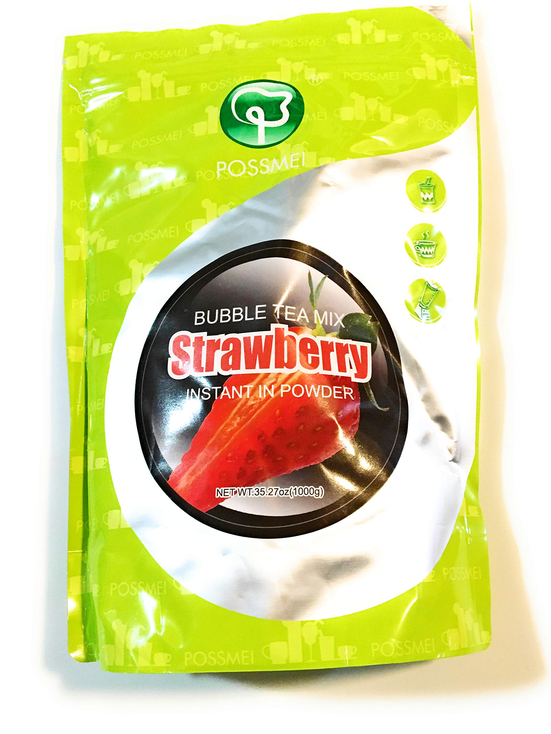 Possmei Strawberry Bubble Tea Powder Mix - 35.27oz (1kg) Instant Boba Drink Mix for Milk Tea, Smoothies & Desserts - Perfect for Home, Cafes & Parties