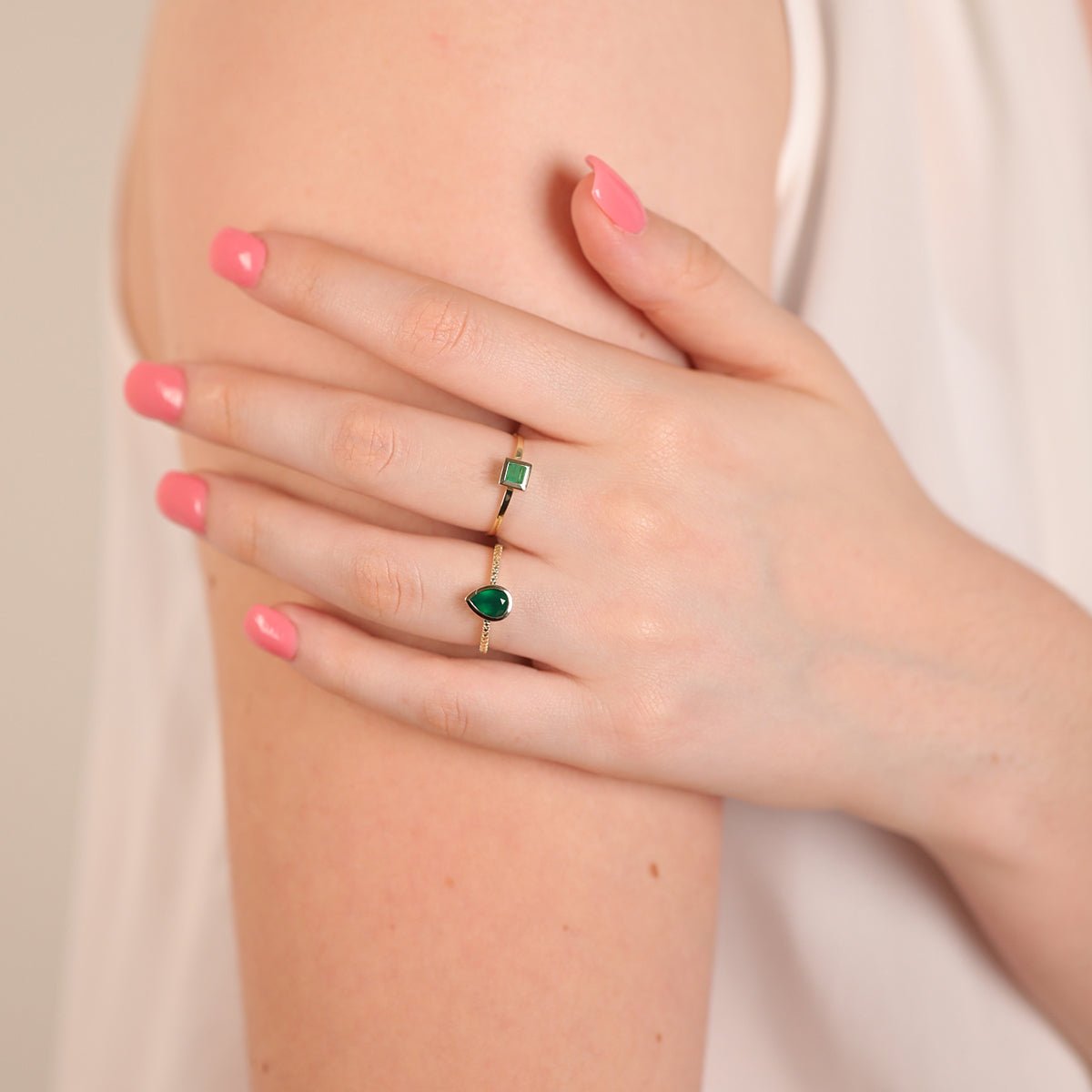 Princess Cut Emerald Cocktail Ring in 14k Solid Yellow Gold Bezel Setting - Perfect for Evening Parties, Weddings & Special Occasions