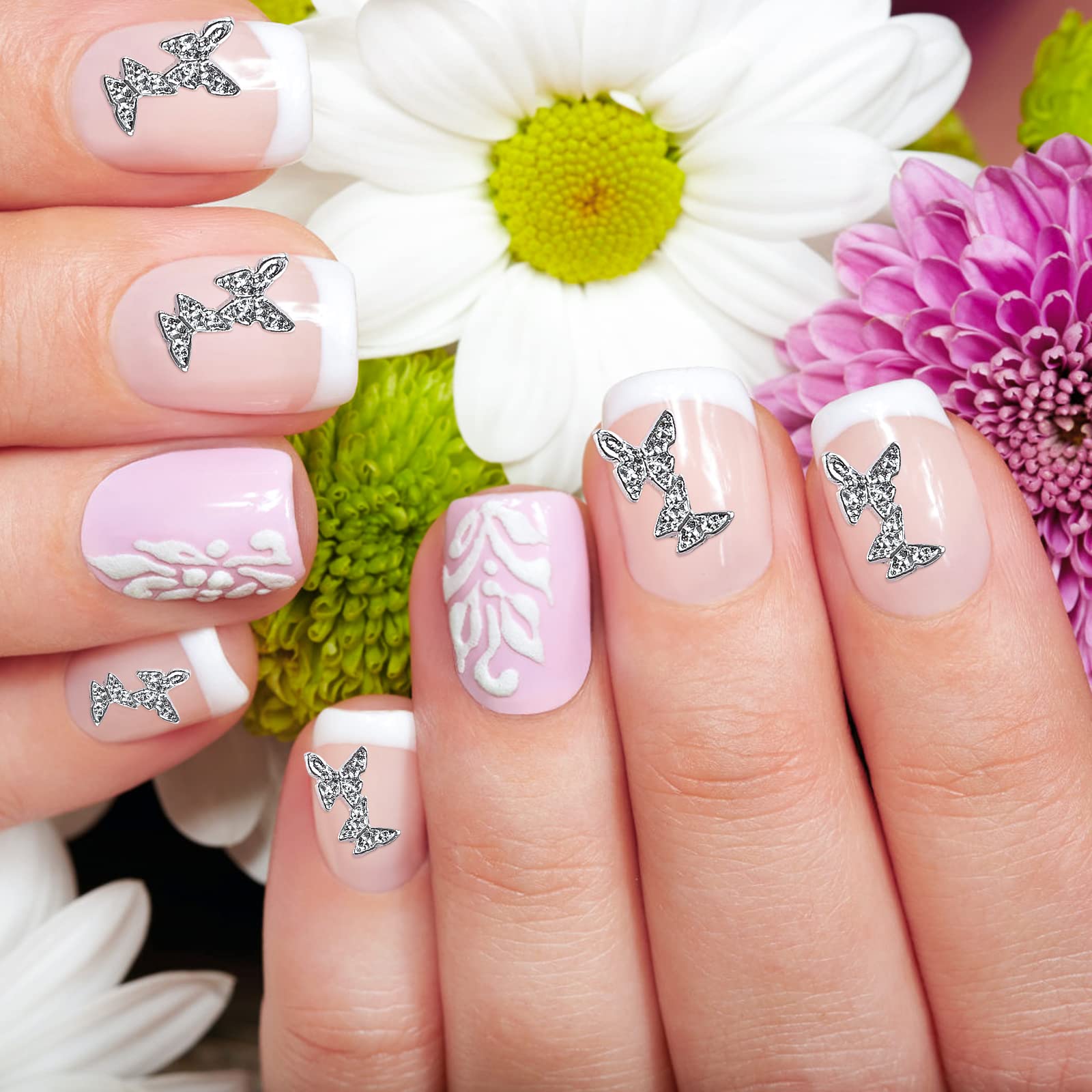 50pcs 3D Alloy Butterfly Nail Art Charms - Premium DIY Nail Decorations for Women & Girls - Elegant Nail Accessories for Parties, Weddings & Special Occasions