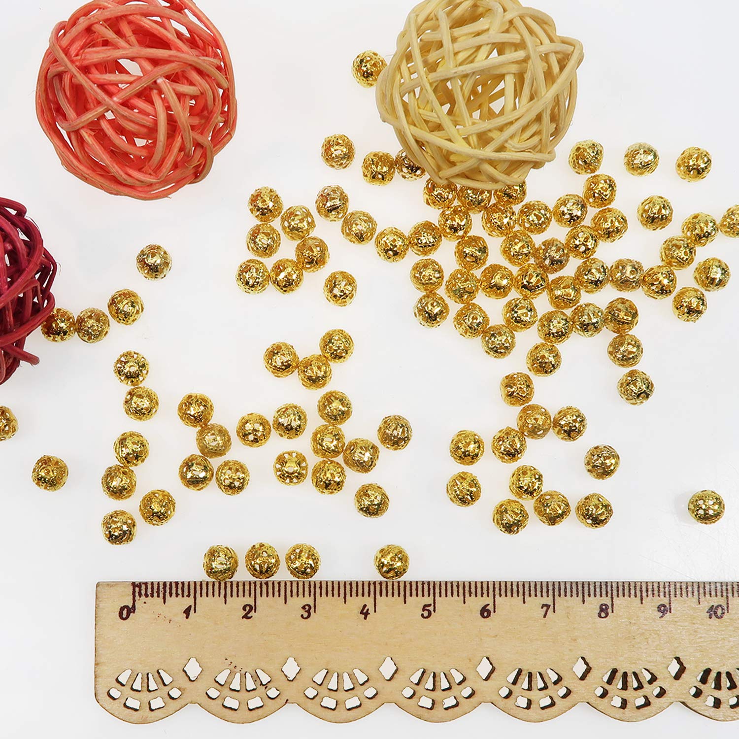100pcs 6mm Gold Spacer Beads - Hollow Filigree Round Metal Beads for DIY Jewelry Making, Bracelets, Necklaces & Earrings - Perfect for Crafting, Gift Making and Boho Style Accessories
