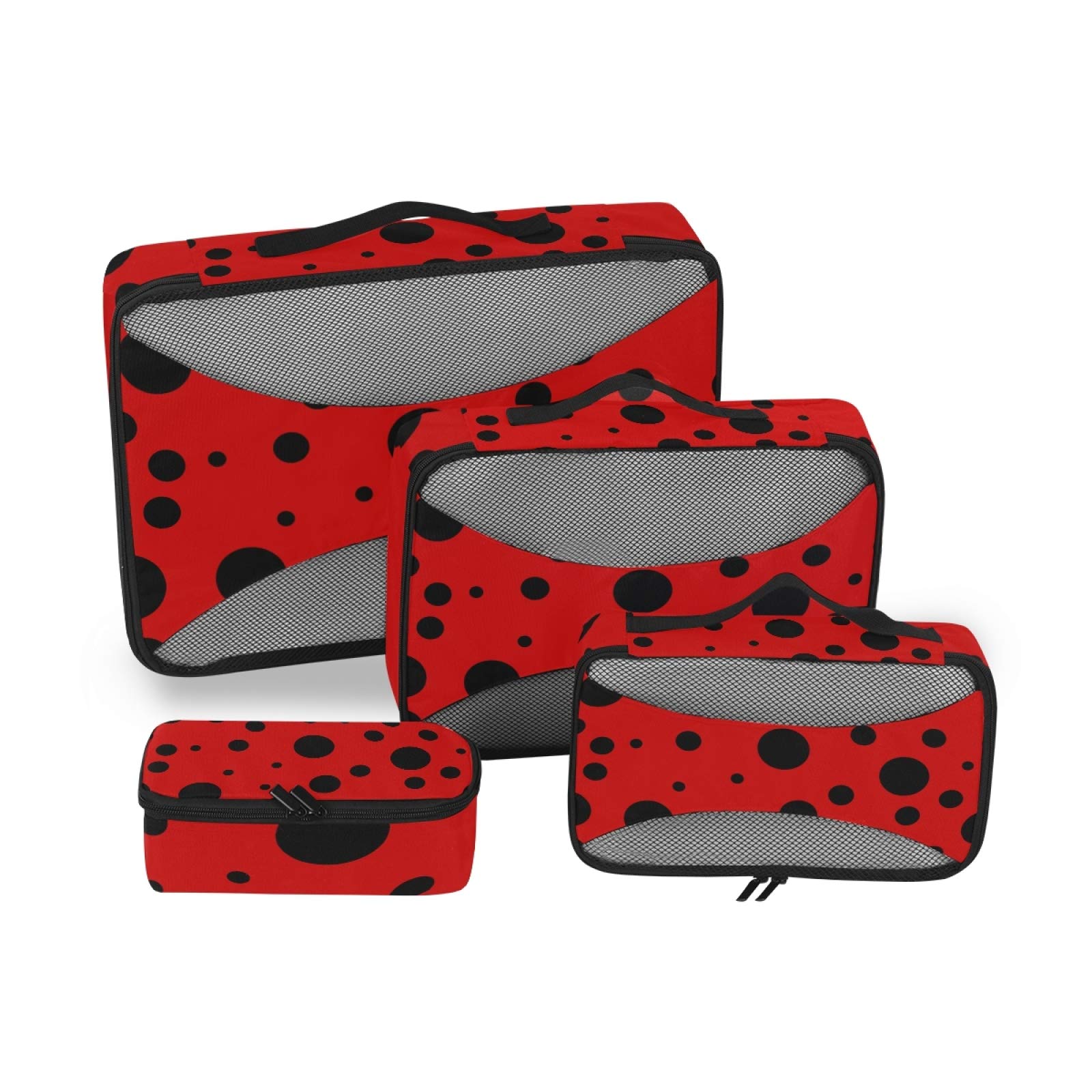 Ladybug Polka Dot 4-Piece Travel Organizer Set with Toiletry Bags - Waterproof Storage Bags for Travel, Camping & Home Organization | Cute Luggage Accessories for Women & Girls