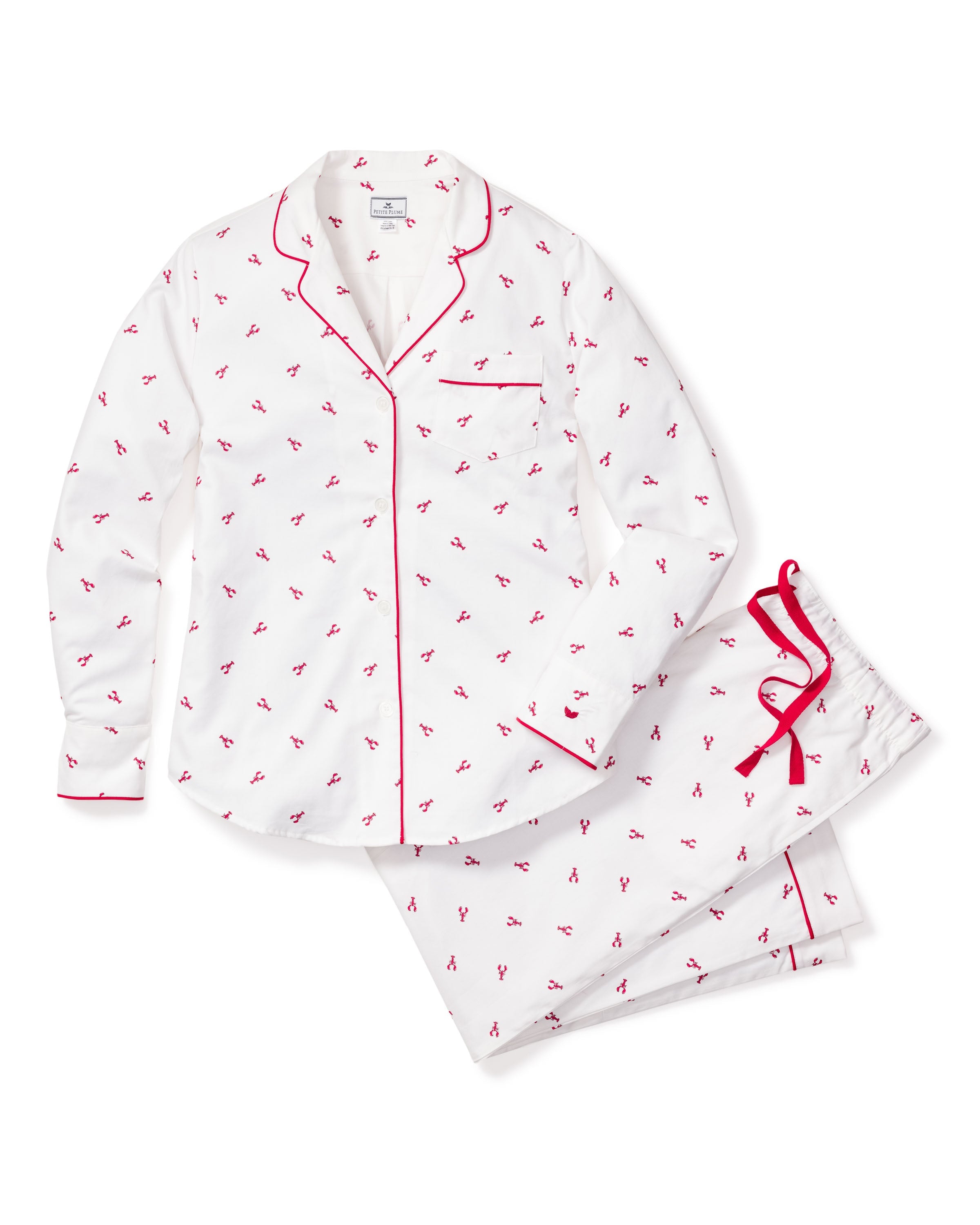 Women's Soft Twill Pajama Set - Brixham Lobsters Print Sleepwear, Cozy Long Sleeve Button-Down Top & Pants for Lounge, Travel & Relaxation at Home
