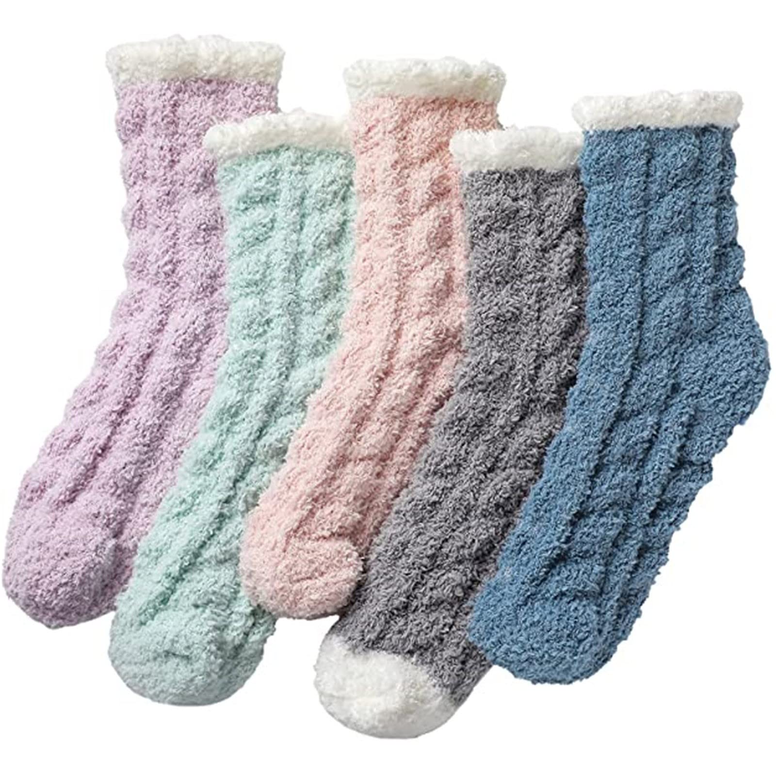 Cozy Women's Fuzzy Winter Socks - 5 Pack Soft Microfiber Sleeping Slipper Socks for Home - Perfect for Lounging, Sleeping & Cold Weather Comfort