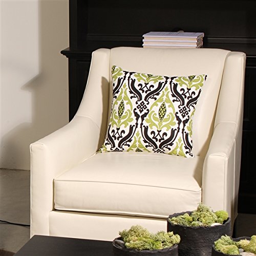 Linen Damask Print Green & Black 16x16 Throw Pillow - Decorative Cushion for Sofa, Bed & Home Décor