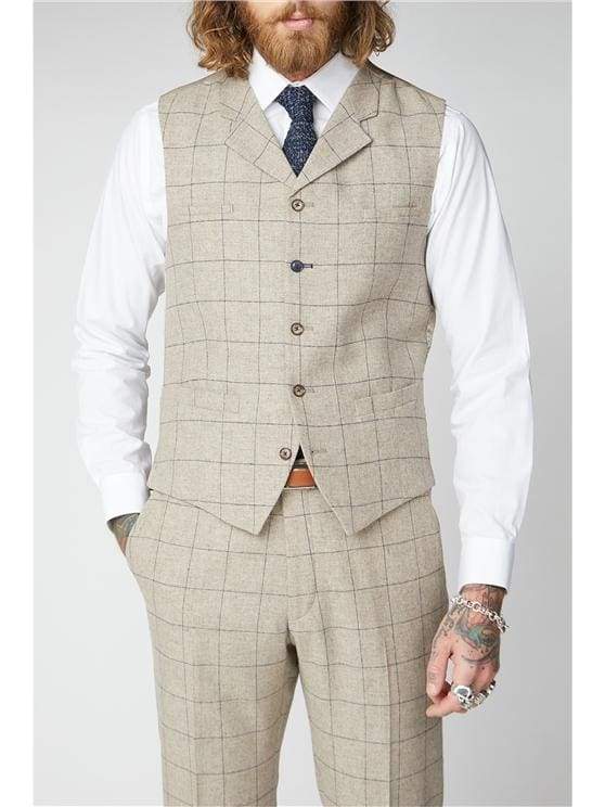 Gibson Wylam Stone Check Tweed Waistcoat for Men - Classic Vintage Style Vest with Button Closure - Perfect for Weddings, Office Wear & Formal Occasions