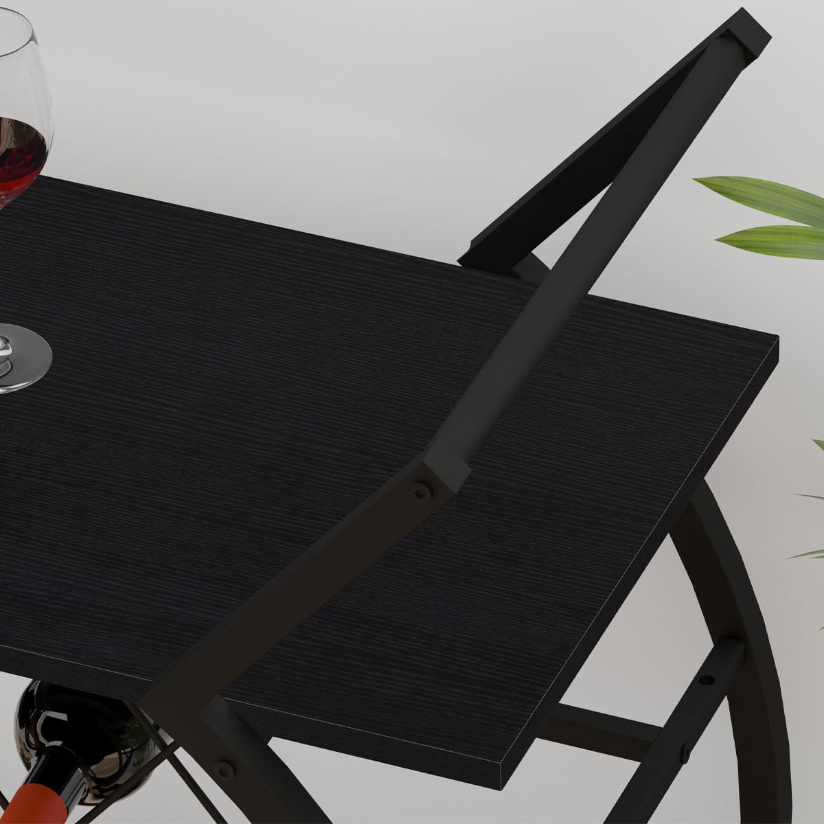 LVB Black Wine Cart with Wheels - Modern Bar Cart with Wine Rack & Storage | Industrial Rolling Beverage Serving Cart for Kitchen, Dining Room | Metal & Wooden Drink Liquor Cart | Perfect for Home Entertaining, Parties & Small Space Living (Black Oak)