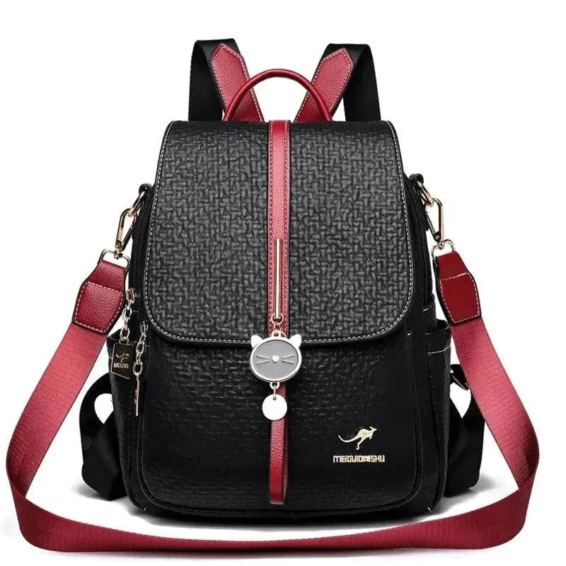 Stylish PU Leather Women's Backpack for Work, Travel & College - Waterproof Laptop Bag with USB Charging Port