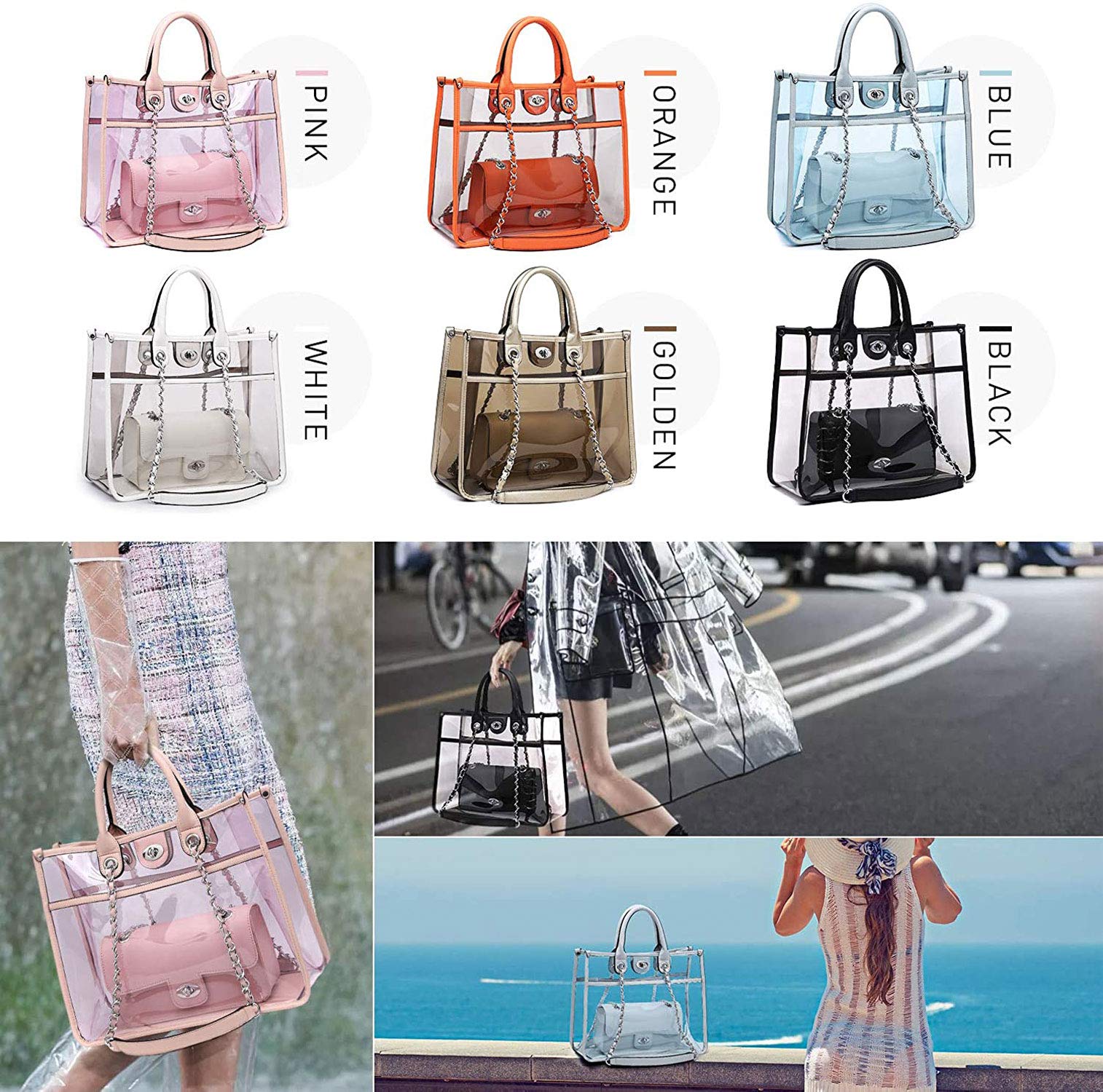 Stadium Approved Clear Tote Bag for Women - Large Transparent Crossbody Purse, 2-in-1 Shoulder Work Bag | Perfect for Concerts, Sports Events, Travel & Work Essentials