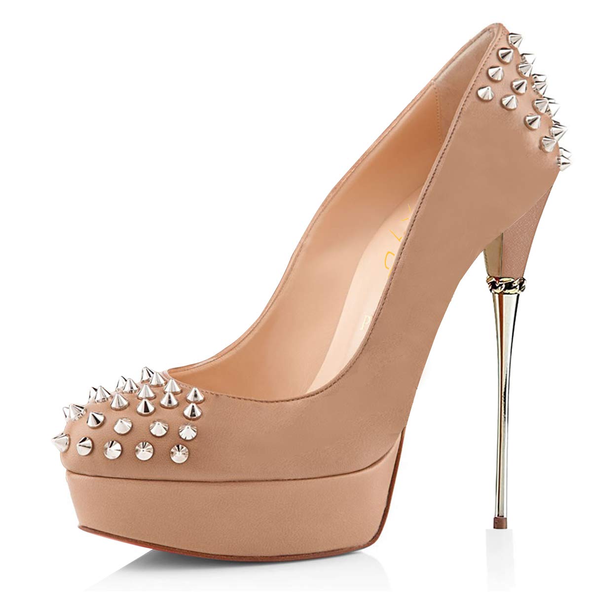 XYD Women's Sexy Closed Toe Studded High Heel Pumps - Slip On Stiletto Dress Shoes with Platform for Cocktail Parties, Night Out & Formal Events