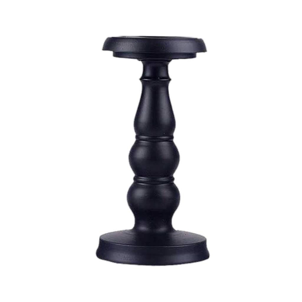 Vintage Black Iron Candlestick Holder for LED & Pillar Candles - Classic Fireplace Mantel Decor, Wedding Centerpiece, Dining Table Candle Stand, Gothic Home Decor Accessory