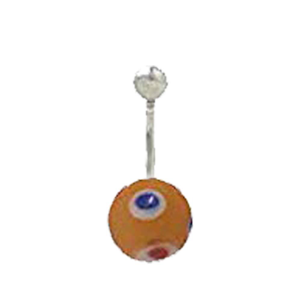 14G Orange Spotted Painted Glass Ball Belly Button Ring - Body Jewelry for Navel Piercing, Belly Bars, Unique Fashion Accessories | Perfect for Parties, Beach Outfits & Body Piercing Enthusiasts