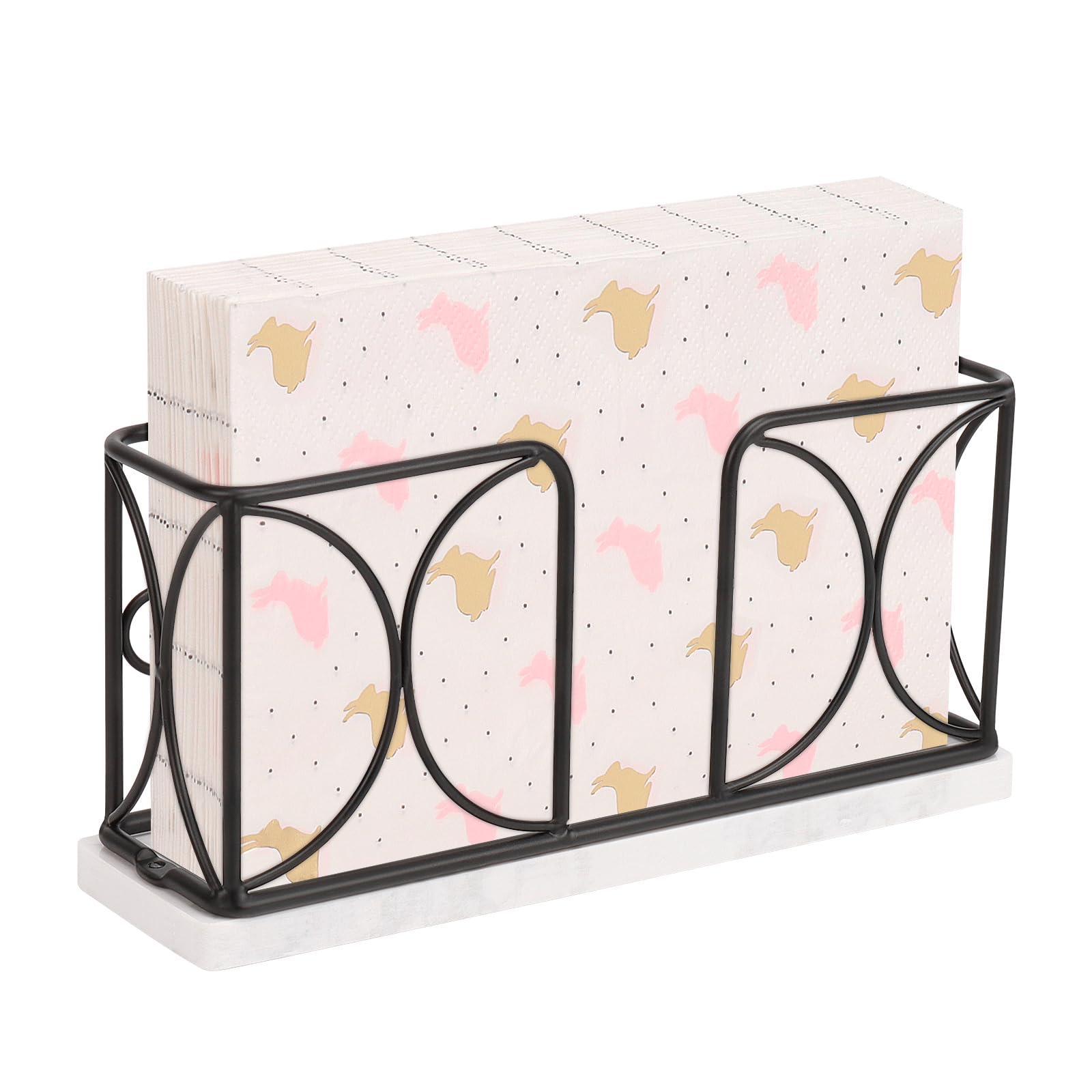 Modern Metal Napkin Holder with Marble Base - Elegant Guest Towel Paper Dispenser for Dining Table, Kitchen & Bathroom Vanity - Matte Black 4 Inch - Perfect for Home Decor, Restaurants & Office Use