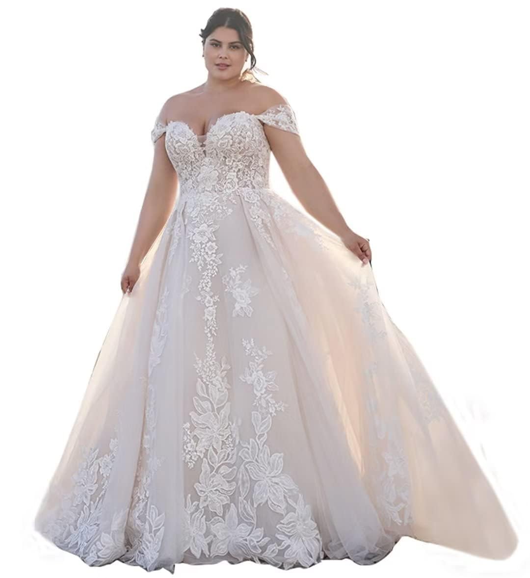 2024 Women's Off Shoulder Lace Applique Boho Wedding Dress - Elegant Tulle Beach Bridal Gown for Bride | Perfect for Beach Weddings, Boho Chic Ceremonies & Romantic Outdoor Vows