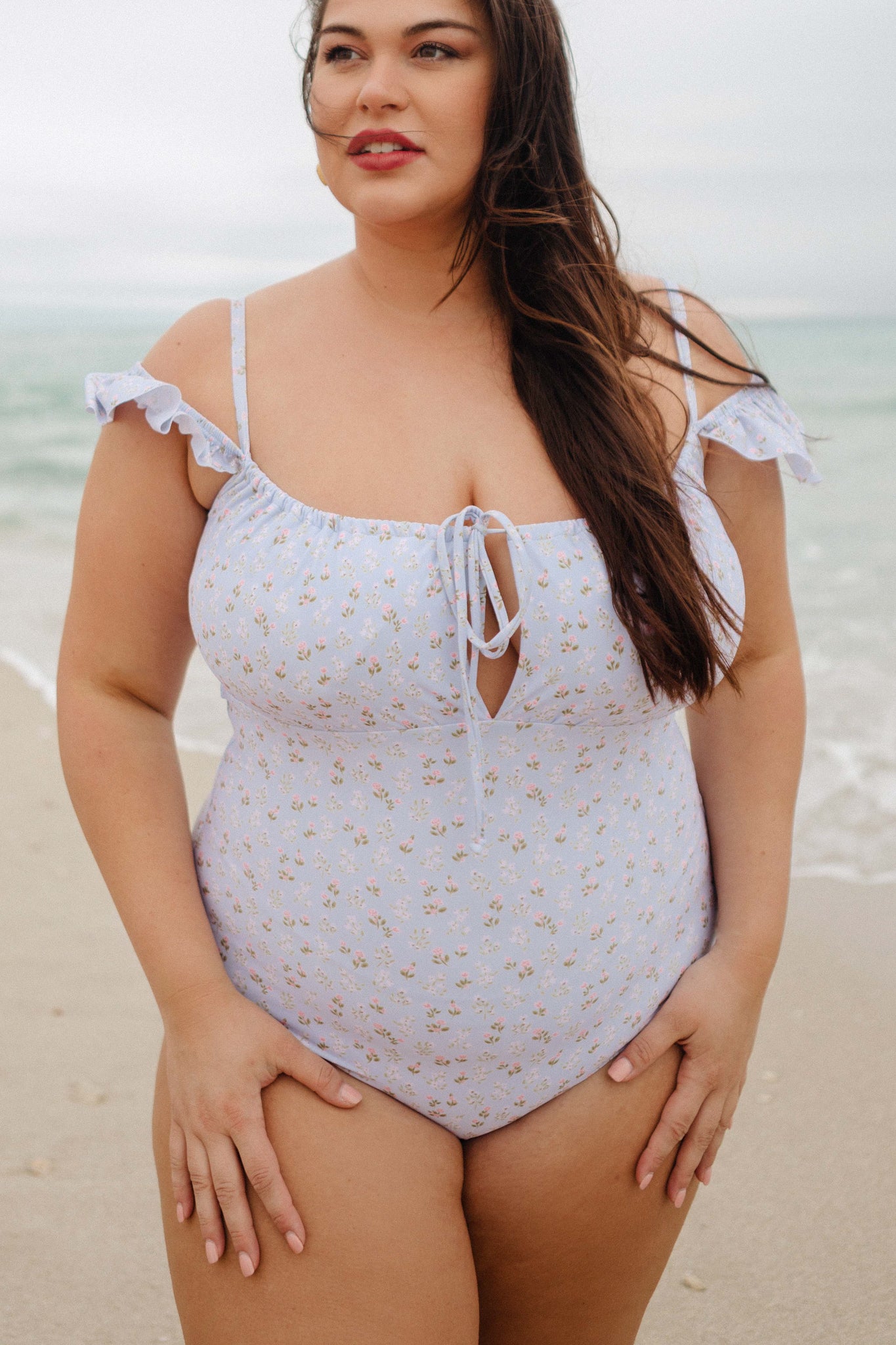 Maise One Piece Dress in Blue Ditsy Floral Print - Perfect for Summer Beach Vacations & Casual Outings
