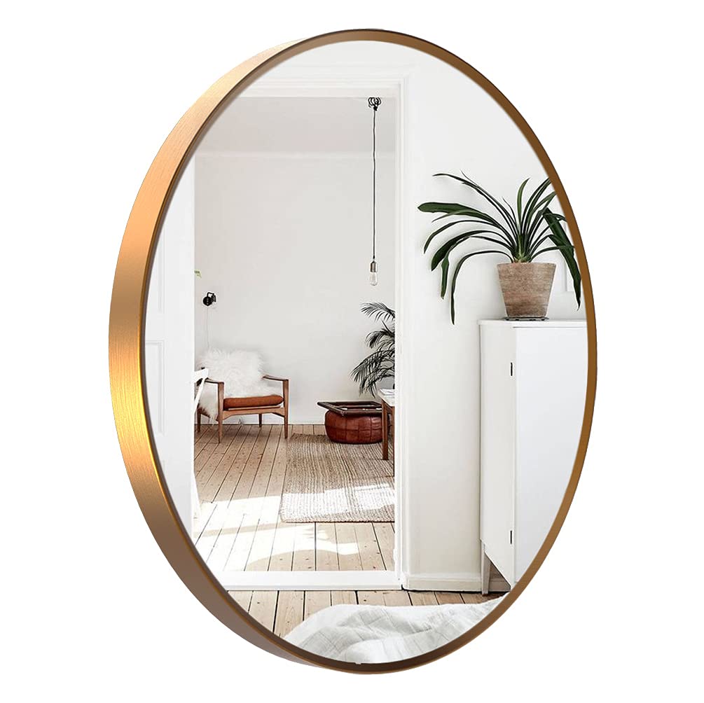 Aloni 24 Inch Round Copper Wall Mirror with Metal Frame - Rustic Style Decorative Bathroom Vanity Mirror for Washrooms, Entryways & Home Décor | Perfect for Makeup, Grooming & Enhancing Small Spaces