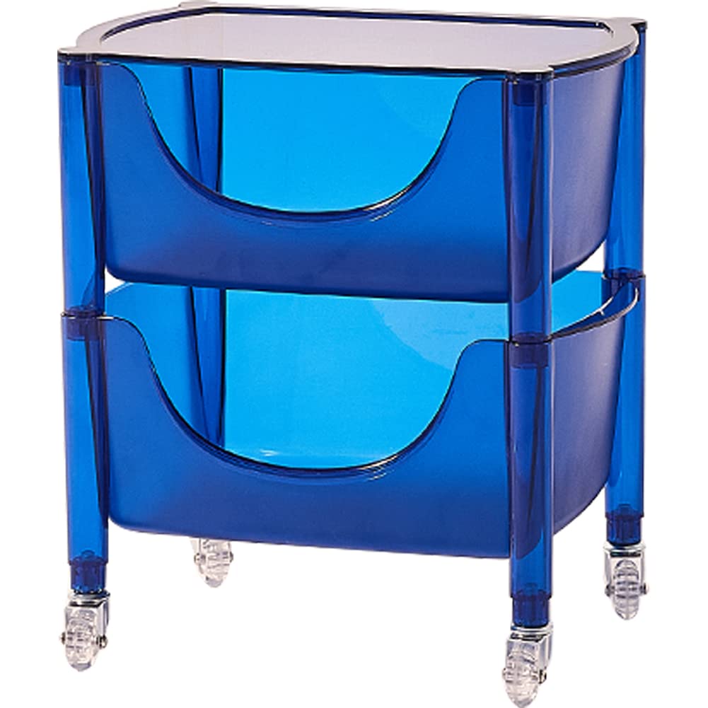 2-Tier Rolling Storage Cart with Wheels - Acrylic Mobile Organizer Shelf with Drawers for Bedroom, Bathroom & Kitchen | Royal Blue Storage Trolley for Home Organization & Decoration