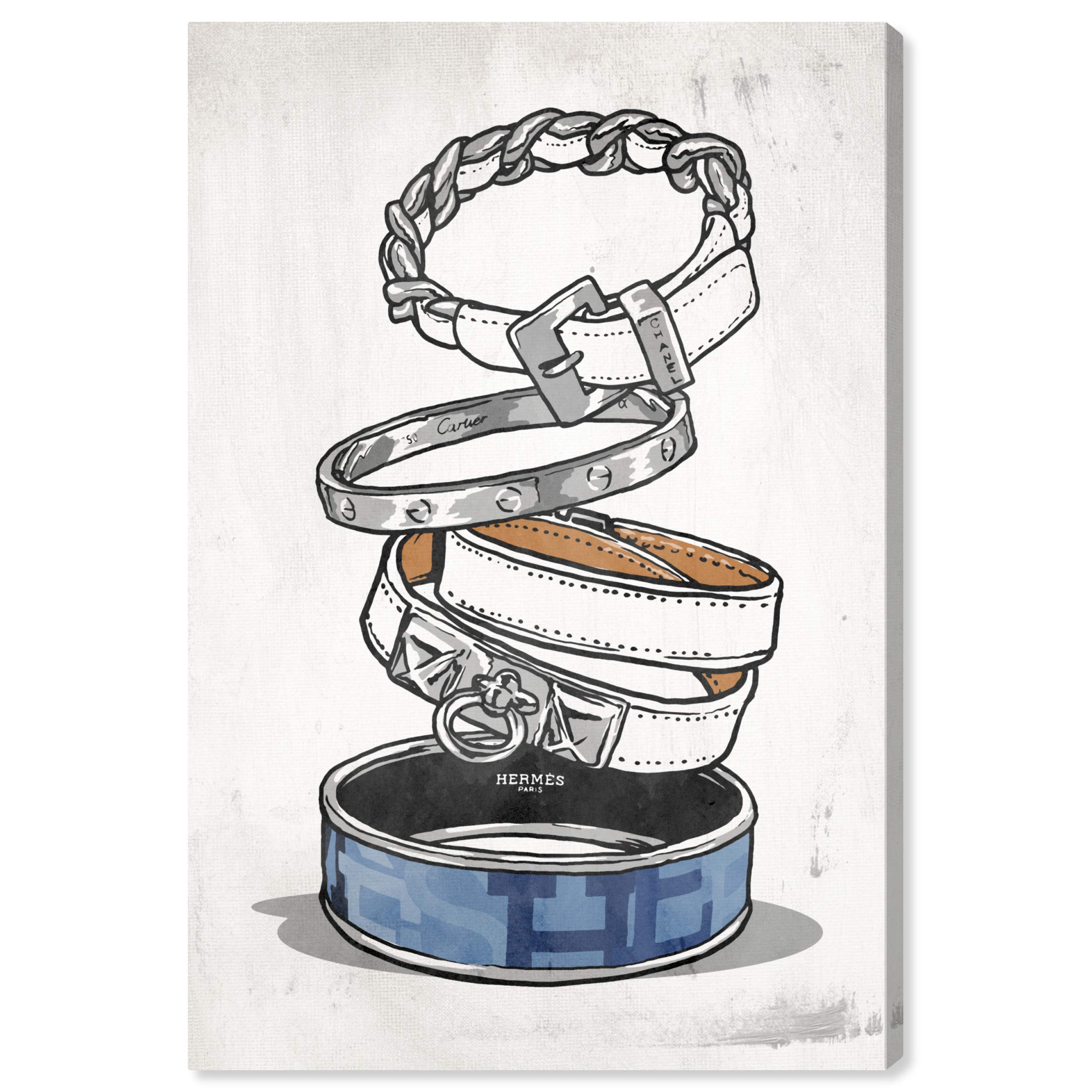 Oliver Gal Artist Co. 'Arm Candy Silver Bangle' Fashion Glam Wall Art Canvas Print - 20x30 Inch Home Decor in White & Blue - Perfect for Living Room, Bedroom & Office Decor