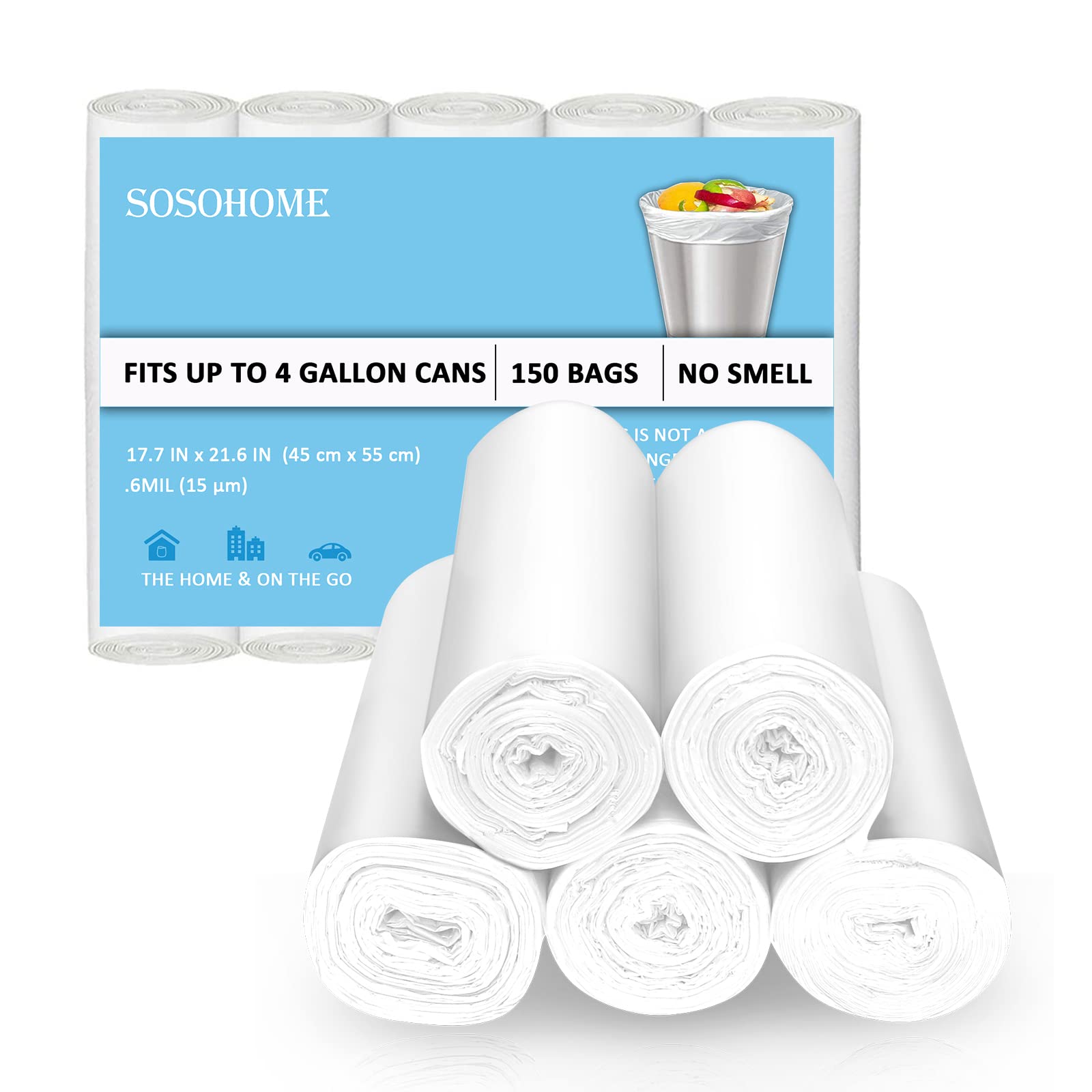 4 Gallon Small Trash Bags - 150 Count Ultra Thick 15 Micron Clear Garbage Bags for Bathroom, Office, Kitchen Wastebasket Liners (15 Liter) | Perfect for Home, Office & Commercial Use