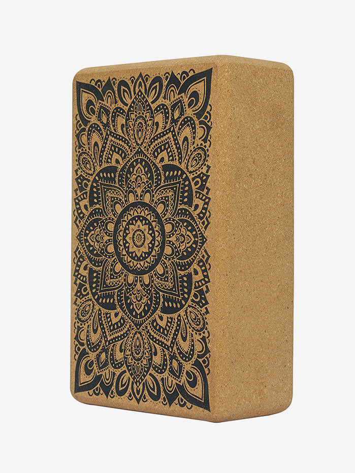 Yoga Design Lab Cork Brick Mandala Black Yoga Mat - Non-Slip Eco-Friendly Cork Material for Hot Yoga, Pilates & Home Workouts