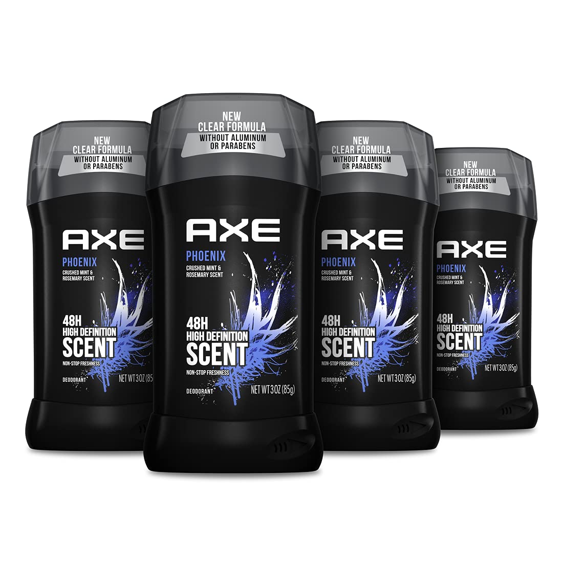 AXE Phoenix Crushed Mint & Rosemary Aluminum-Free Deodorant for Men (3oz, 4-Pack) & Body Wash with Plant-Based Moisturizers (16oz, 4-Pack) - Fresh Scent for Daily Use, Gym, Work & Outdoor Activities