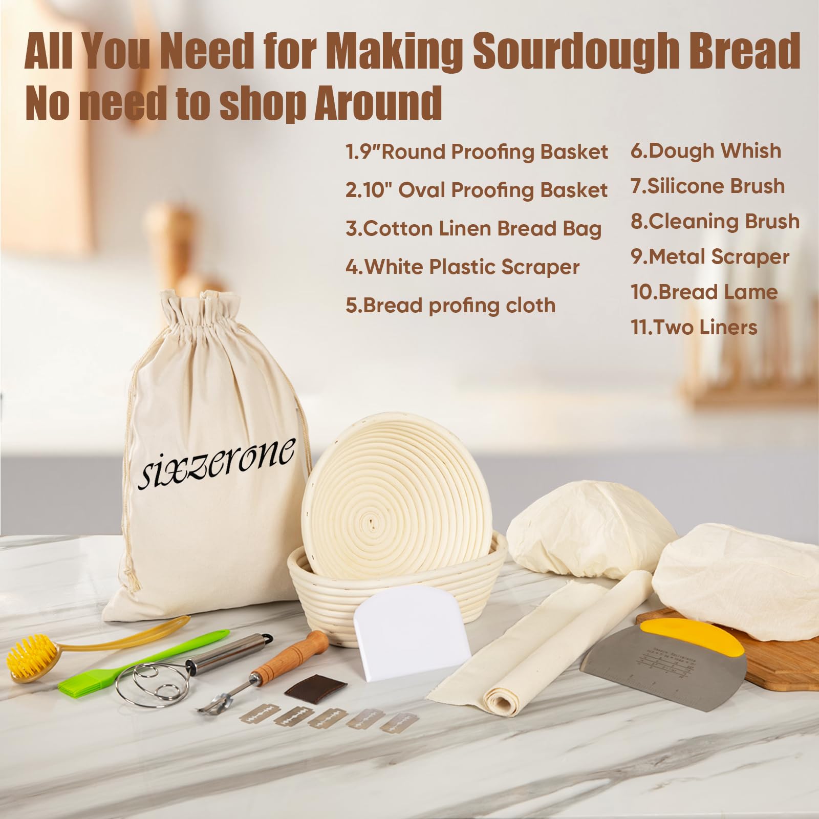 Premium Sourdough Bread Baking Kit - 2-Piece Banneton Proofing Basket Set (9