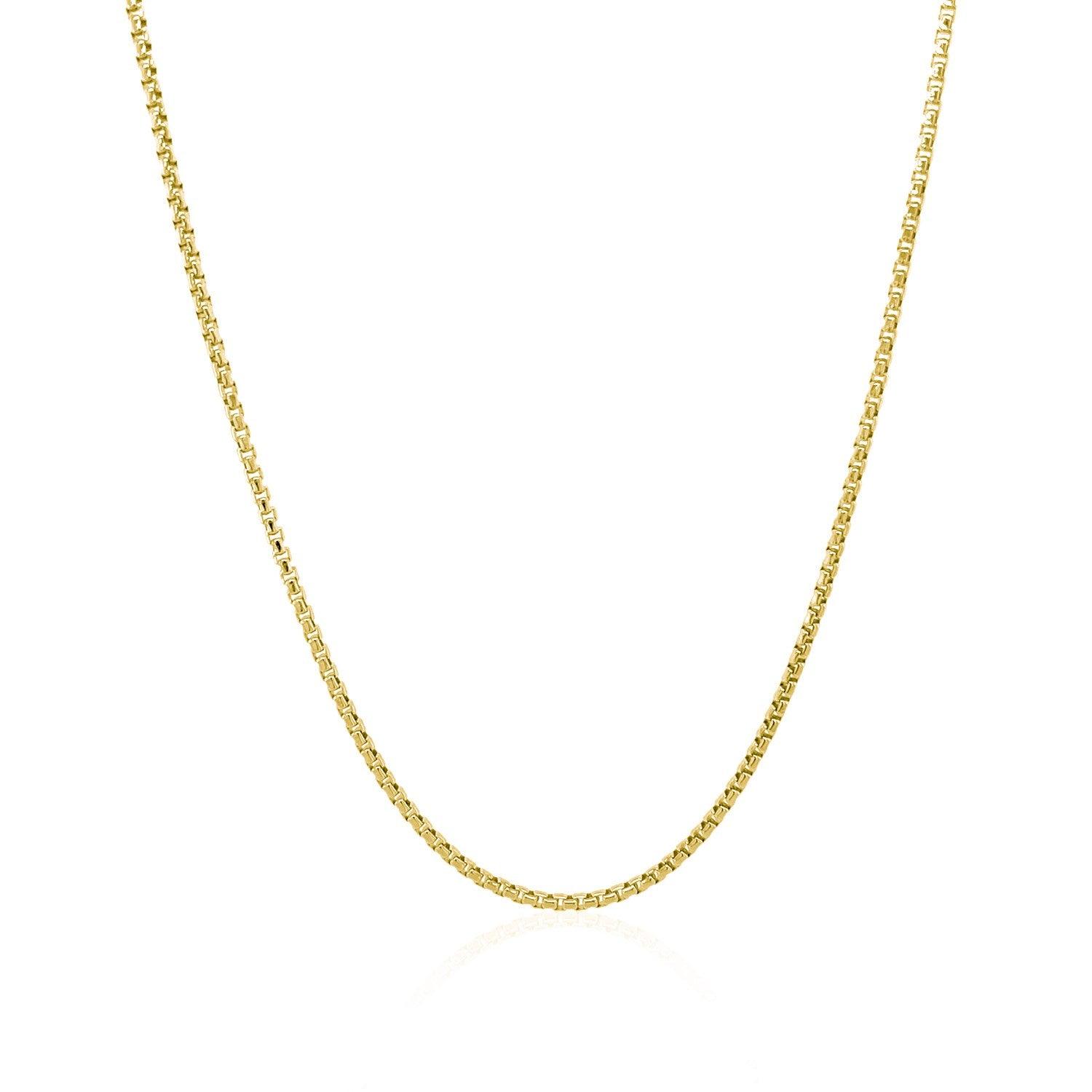 14K Yellow Gold Round Box Chain Necklace - 1.35mm Thin Dainty Chain for Women - Perfect for Layering, Pendants & Everyday Jewelry