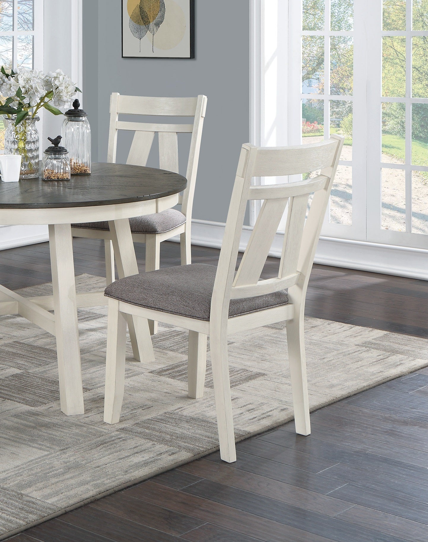 Modern Gray Fabric Dining Chairs Set of 2 - White Wooden Frame with Clean Lines - Perfect for Kitchen, Dining Room, or Breakfast Nook Seating