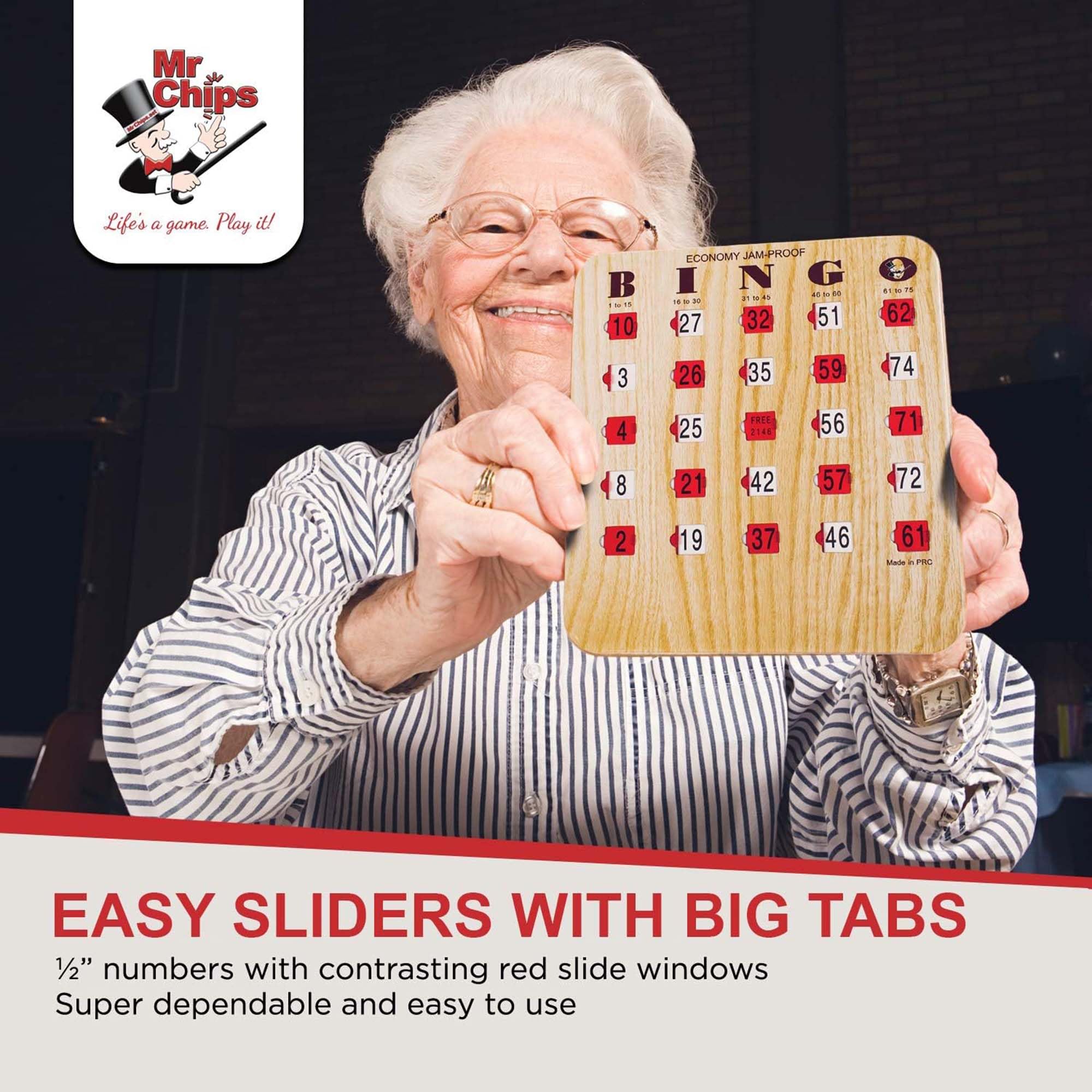 MR CHIPS Jam-Proof Fingertip Slide Bingo Cards with Sliding Windows - 200 Pack in Tan Style for Bingo Games, Casino Nights & Family Game Nights