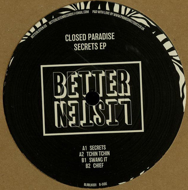 Closed Paradise – Secrets EP Vinyl Record | Better Listen Records BLRBLK001 | Limited Edition Electronic Music for DJs & Collectors