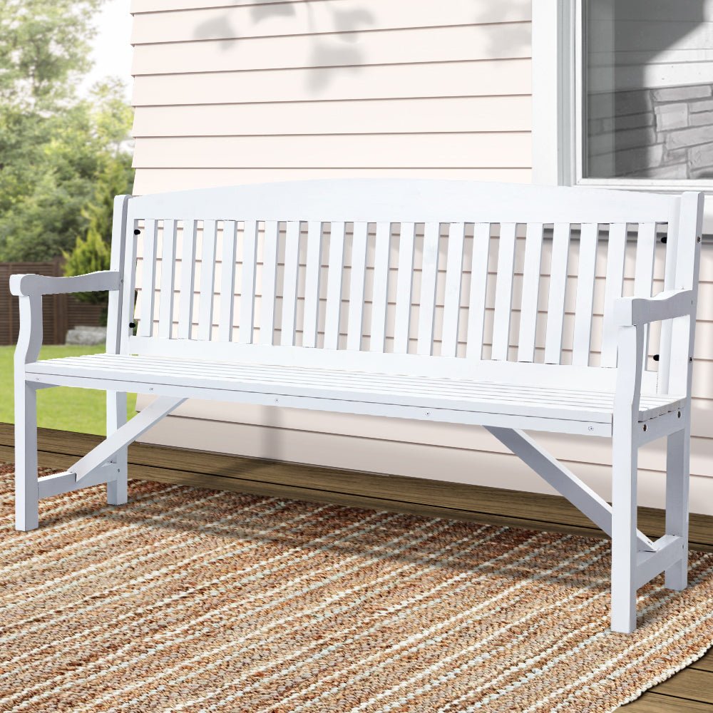 5FT Outdoor Garden Bench - 3 Seat Wooden Patio Furniture in White for Backyard, Porch, and Garden Relaxation
