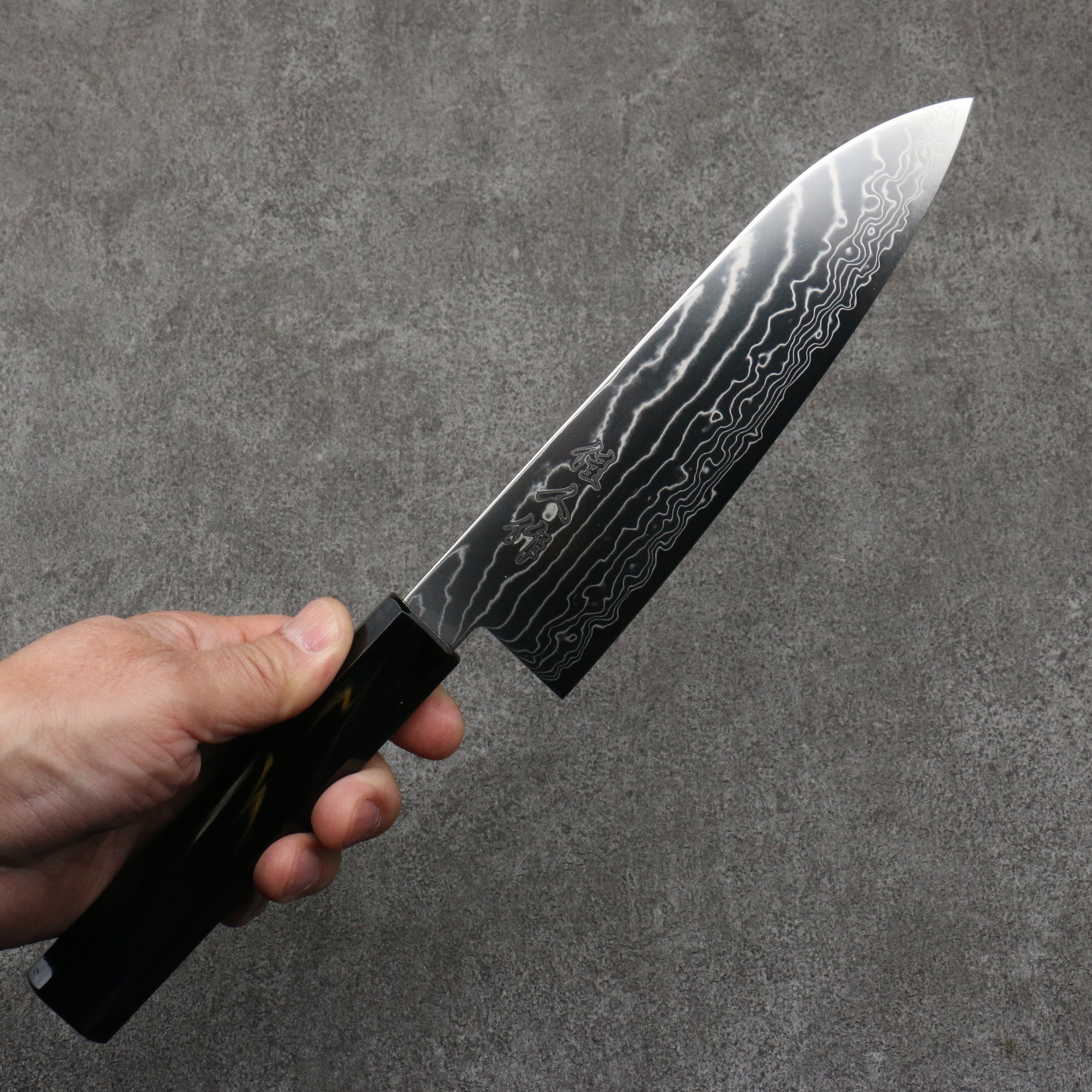 Premium Kajin Cobalt Special Steel Damascus Santoku Knife 180mm - Professional Japanese Chef Knife with Dark Blue & Gold Lacquered Handle - Perfect for Slicing, Dicing & Chopping Vegetables, Meat & Fish