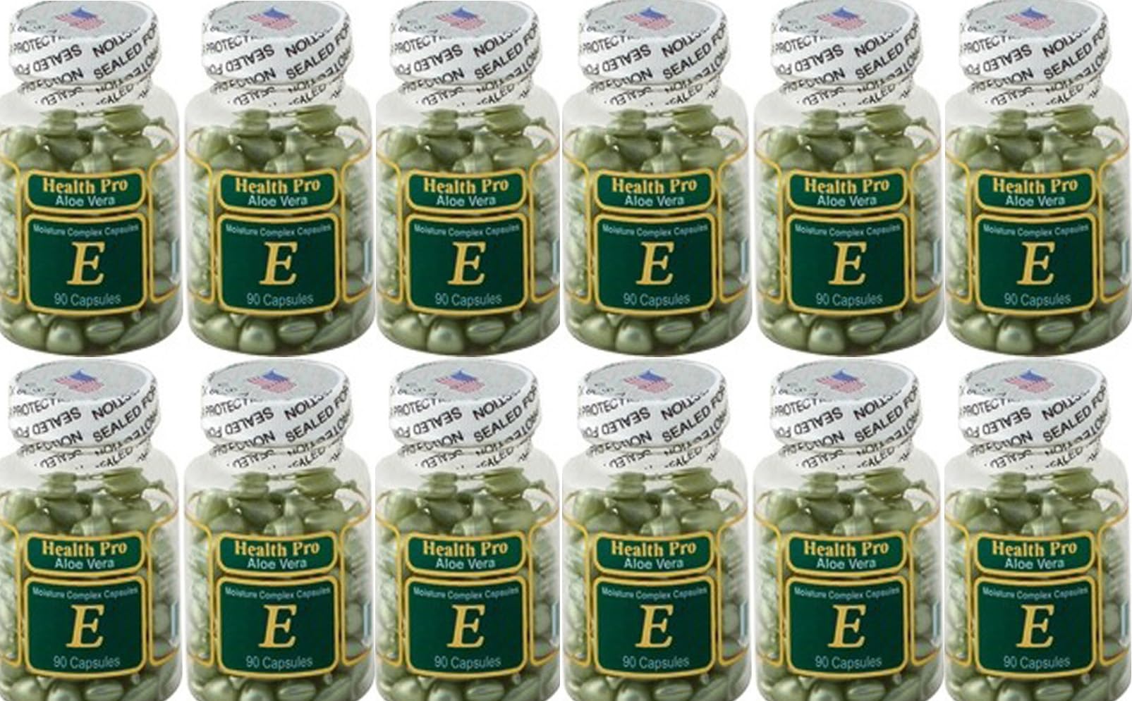 Aloe Vera & Vitamin E Moisture Complex Supplement - 90 Capsules per Bottle (12 Pack) for Hydration & Skin Health - Perfect for Daily Wellness & Beauty Routine