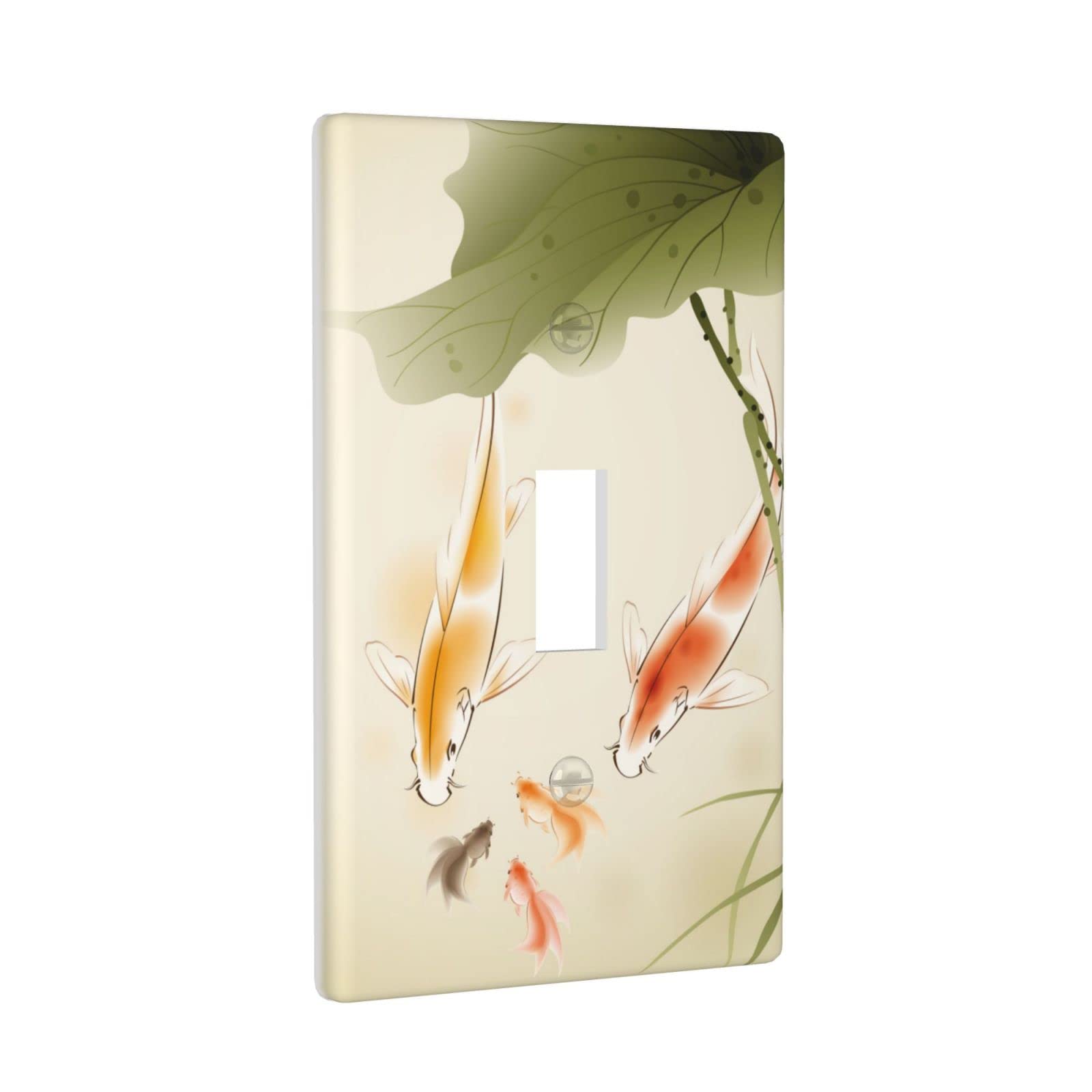 Japanese Lotus Leaf Koi Fish Single Gang Toggle Light Switch Cover - Decorative Wall Plate for Kitchen, Bathroom, Living Room & Bedroom - Home Decor Accessory with Asian Inspired Design