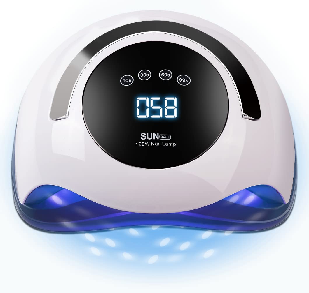 Professional 120W UV LED Curing Lamp - Fast Gel Nail Dryer Machine with 4 Timer Settings & Touch Screen for Salon & Home Use (White) - Perfect for Nail Art, Manicures & Pedicures