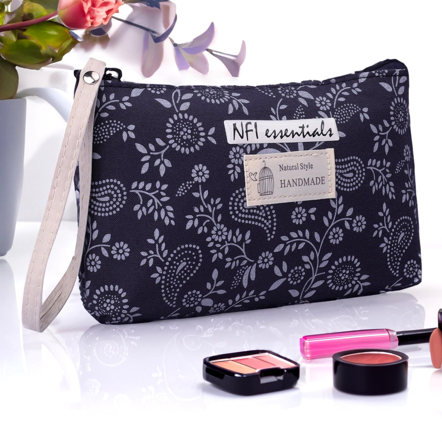 Stylish Blue Makeup Pouch for Women - Small Cosmetic Bag for Travel, Toiletries & Accessories | Perfect for Girls' Essentials, Gym & Daily Use