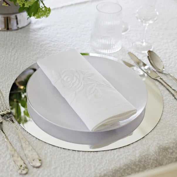 Elegant Embroidered Rose Napkins Set of 6 - Premium Cotton Table Linens for Dining, Weddings & Special Occasions