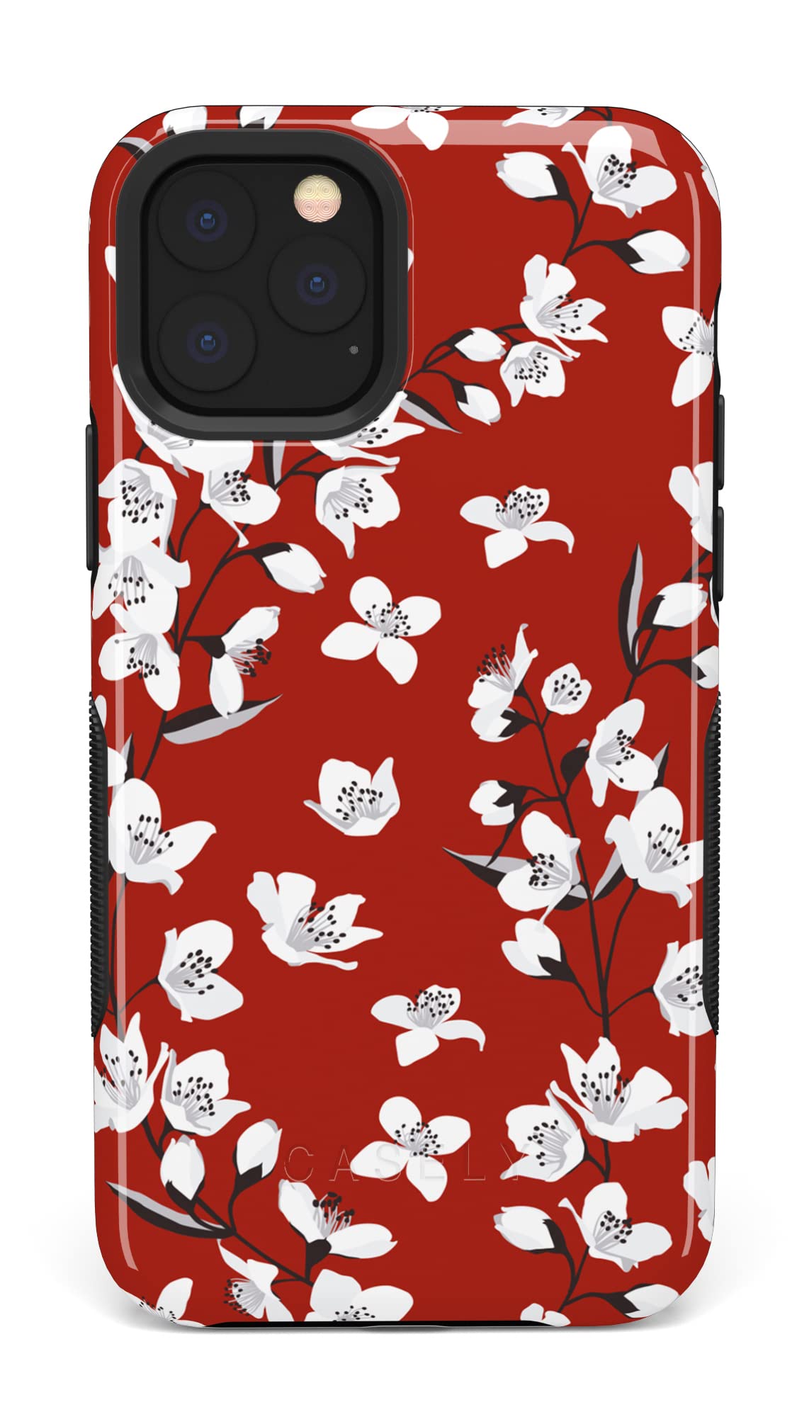 Casely iPhone 11 Pro Max Case - Red Cherry Blossom Floral Design Protective Cover | Slim Fit, Shockproof & Scratch-Resistant | Perfect for Everyday Use, Travel & Outdoor Activities