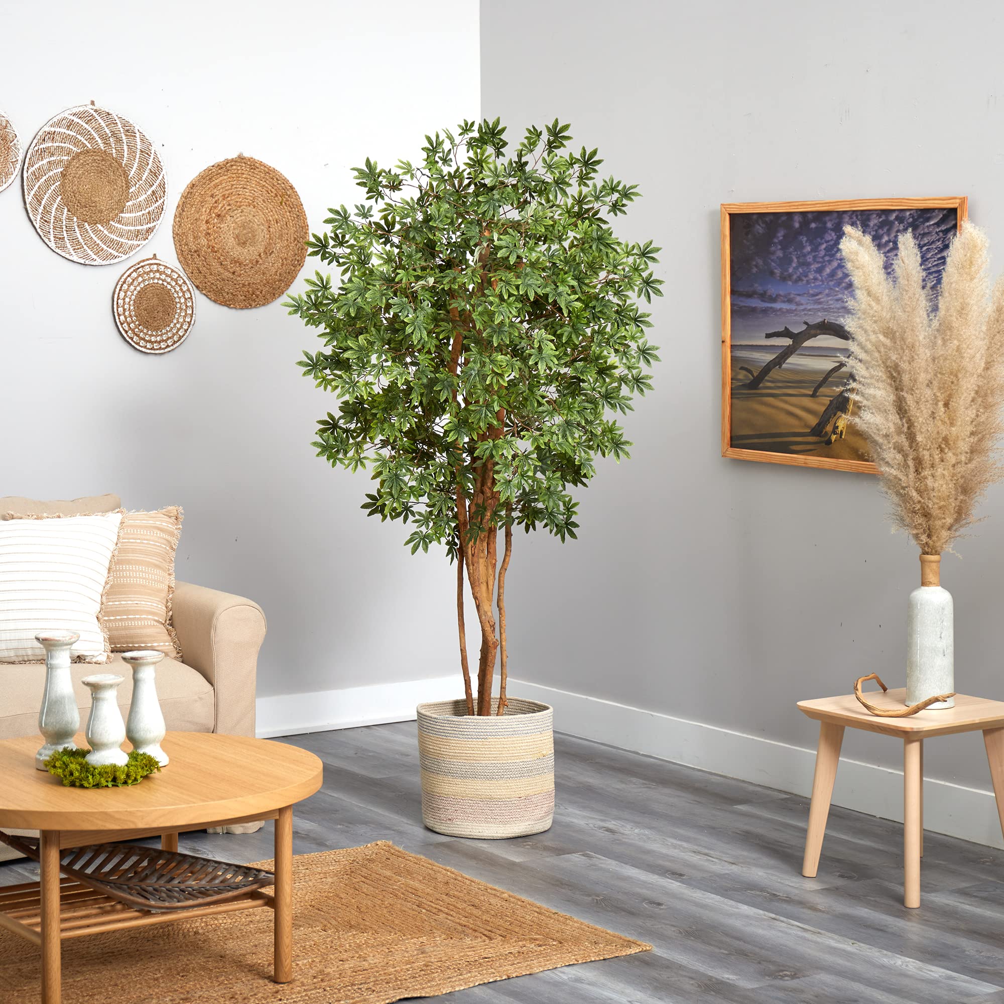 Nearly Natural 6ft Japanese Maple Artificial Tree with Handmade Cotton Woven Planter - Realistic Faux Plant for Home Decor, Office, Living Room & Indoor Spaces