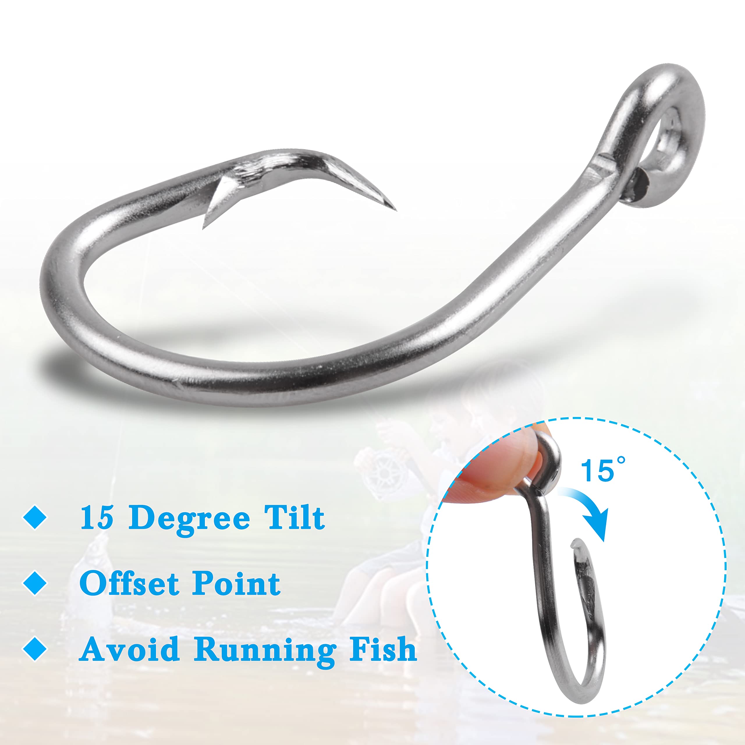 Premium Stainless Steel Tuna Circle Hooks - 2X Strong Short Shank Big Game Fishing Hooks for Saltwater & Freshwater (Size 8/0-18/0) - Ideal for Catfish, Bass, Tuna & Offshore Fishing Adventures