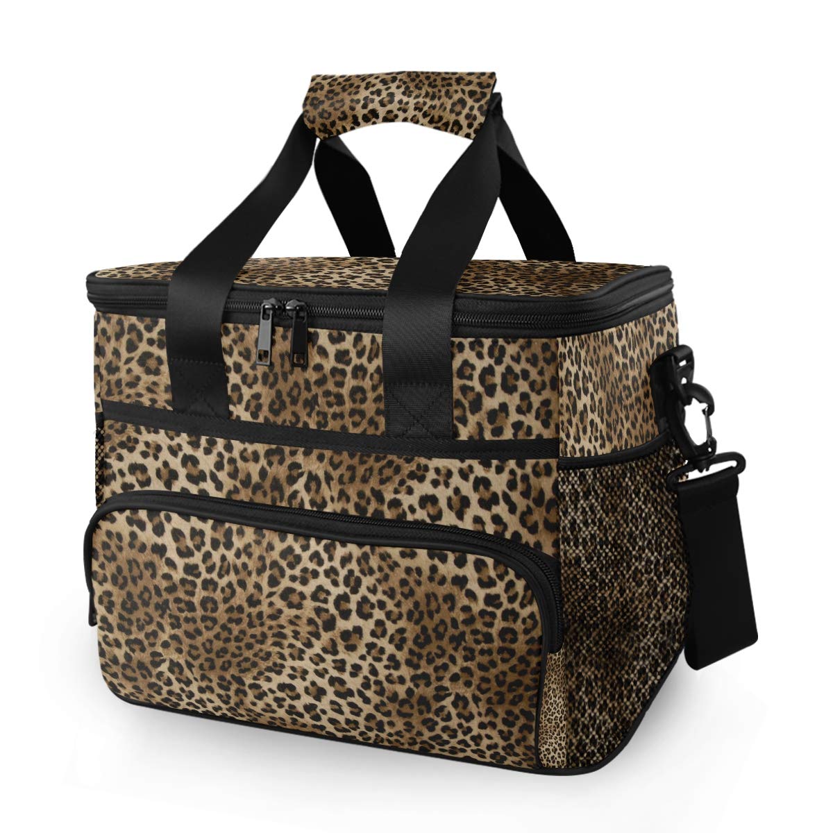Large Insulated Leopard Print Lunch Bag - 15L Cooler Tote for Women & Men, Reusable Travel Picnic Lunchbox with Ice Pack | Perfect for Work, School, Outdoor & Beach