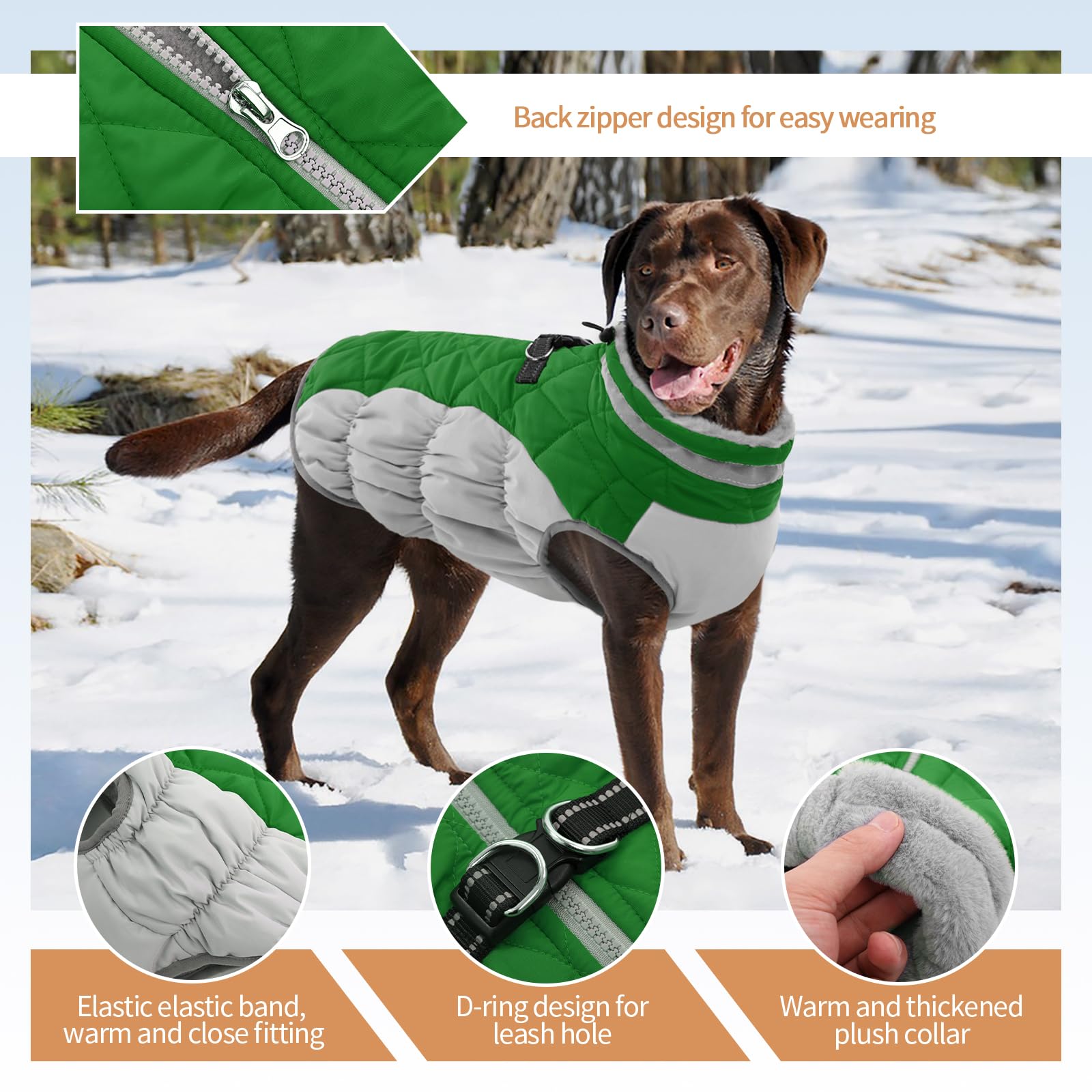 **Waterproof Winter Dog Coat with Fleece Lining & Back Zipper - Large Dog Jacket with Built-in Harness for French Bulldog, Shiba Inu - Warm Snow Jacket for Outdoor Walks & Cold Weather**