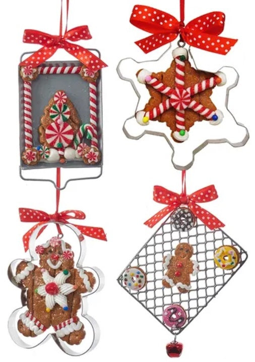 4 Gingerbread Cookies on Tray with Cookie Cutter Ornaments - Perfect for Christmas Baking, Holiday Decor & Festive Gift Giving