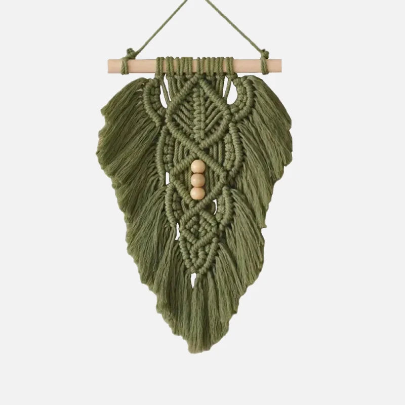 Handmade Willow Weave Macramé Leaf Wall Hanging Tapestry - Boho Home Decor for Living Room, Bedroom, Nursery & Dorm