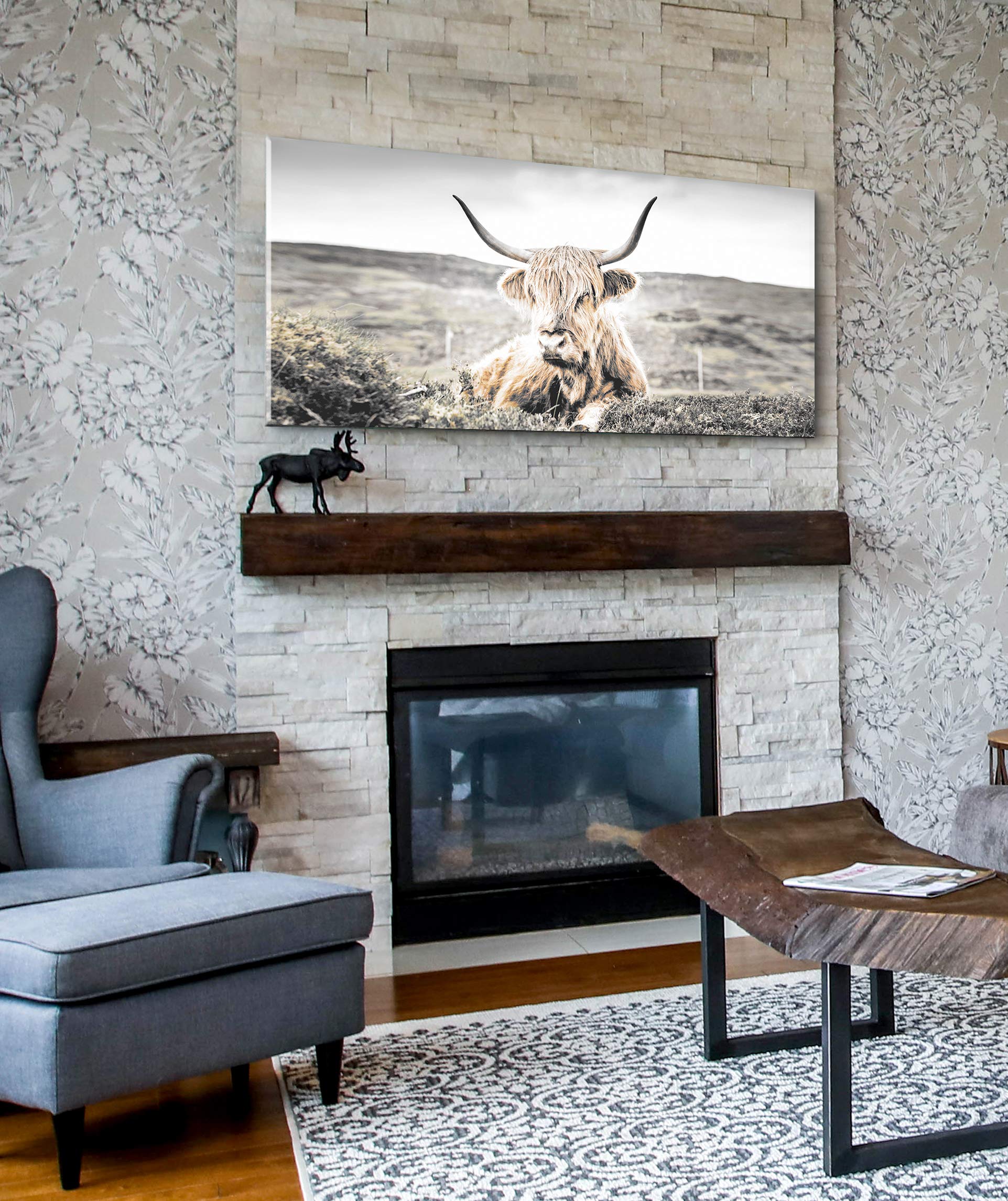 Highland Cattle Wall Art Canvas - Farmhouse & Woodland Decor for Living Room