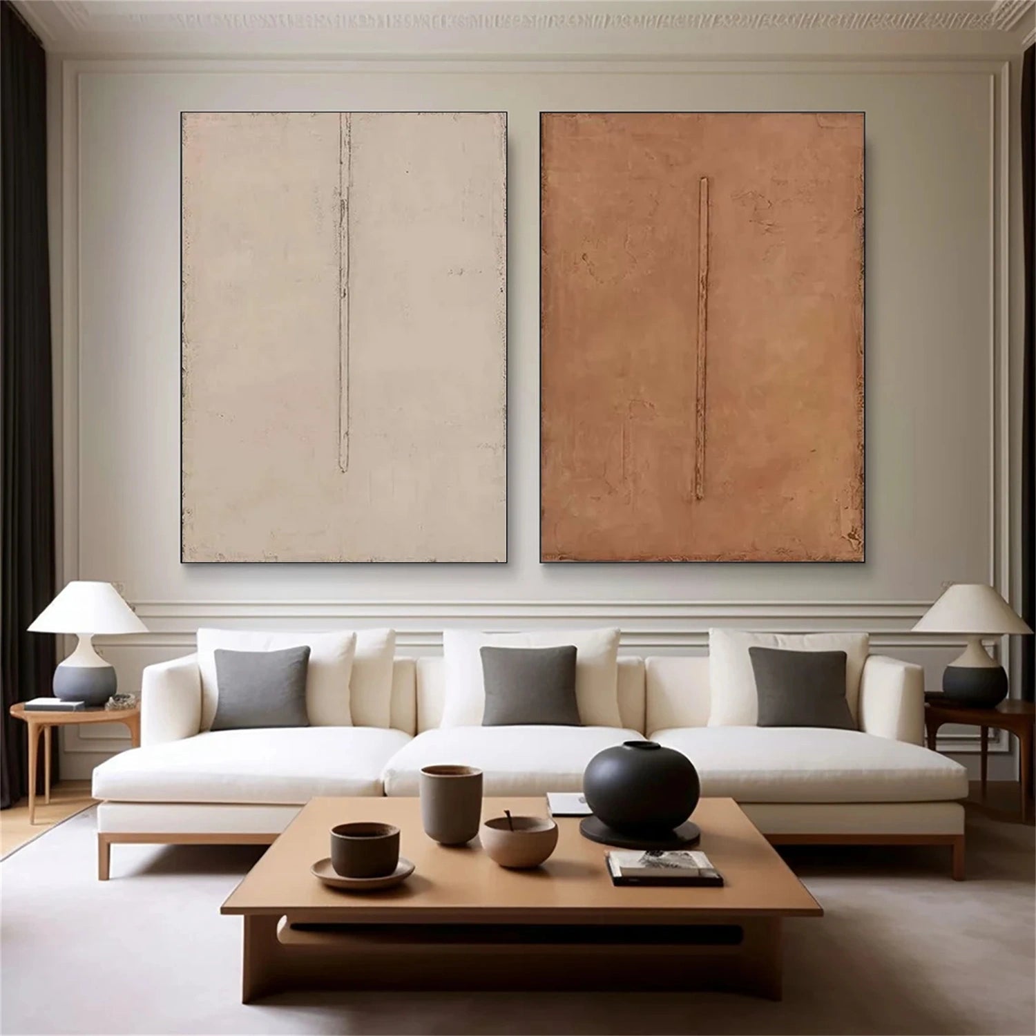 Abstract Beige & Brown Wall Art Set of 2 - Modern Canvas Paintings for Living Room, Bedroom & Office Decor #BB161
